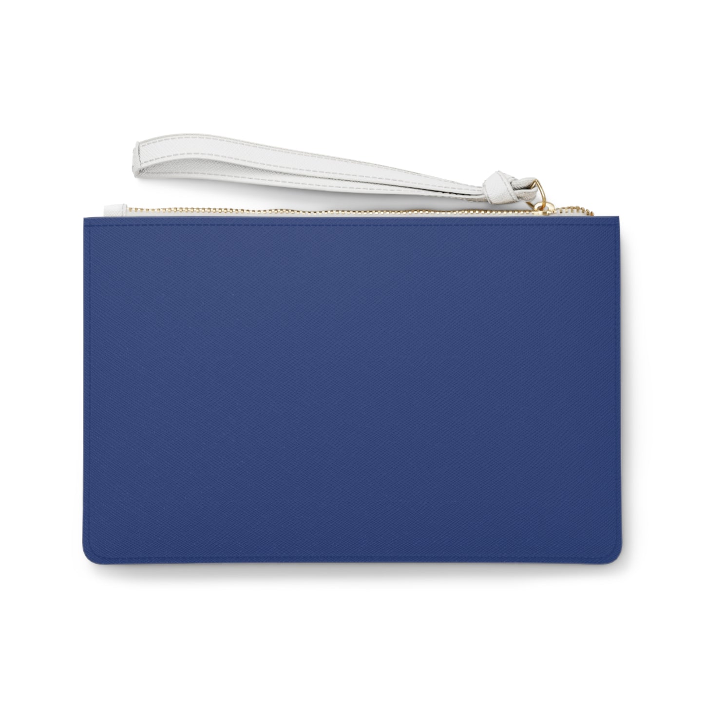 Blue Academic Adventures Clutch Bag - Vegan Leather Saffiano Pattern Fashionista On-the-Go Zip Fastening Wrist Strap.