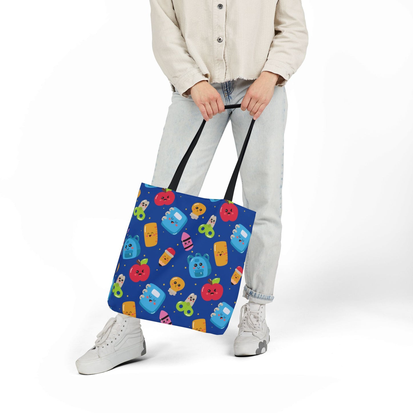 Personalized Blue Kawaii Composition Book Inspired Canvas Tote Bag with Colorful Straps, Cute School Bag, Eco-Friendly Tote, Back to School Shopping Bag, Teacher Gift Idea