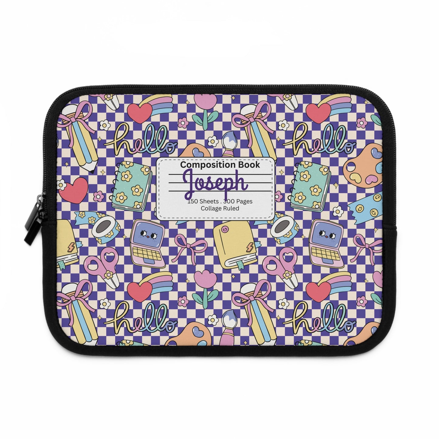 Personalized Purple Doodle Daydream Laptop Sleeve with Composition Book Inspired Design, Customizable Tech Case, School Supplies, Gift for Students, College Essentials, Back to School