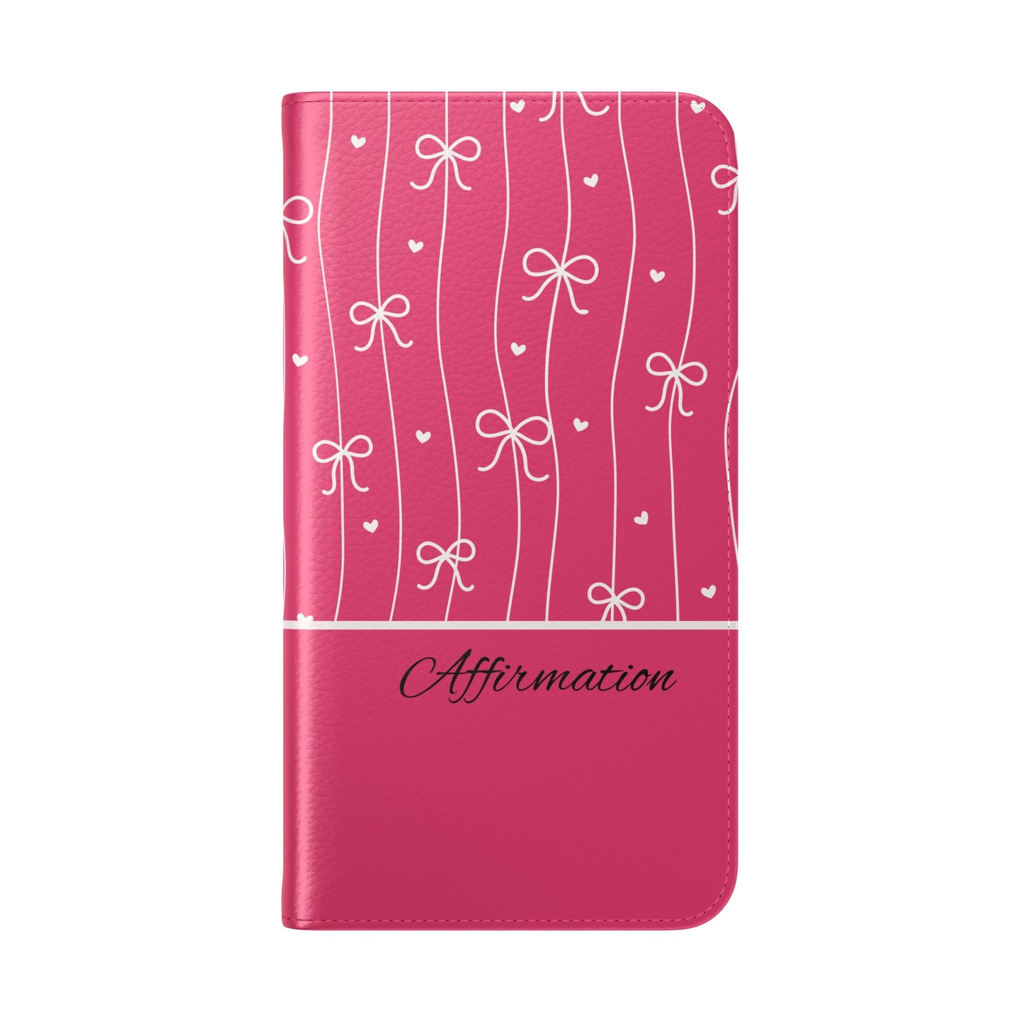 Personalized Pink Bow Coquette Flip iPhone and Samsumg Case — Custom Name or Affirmation Wallet Cover