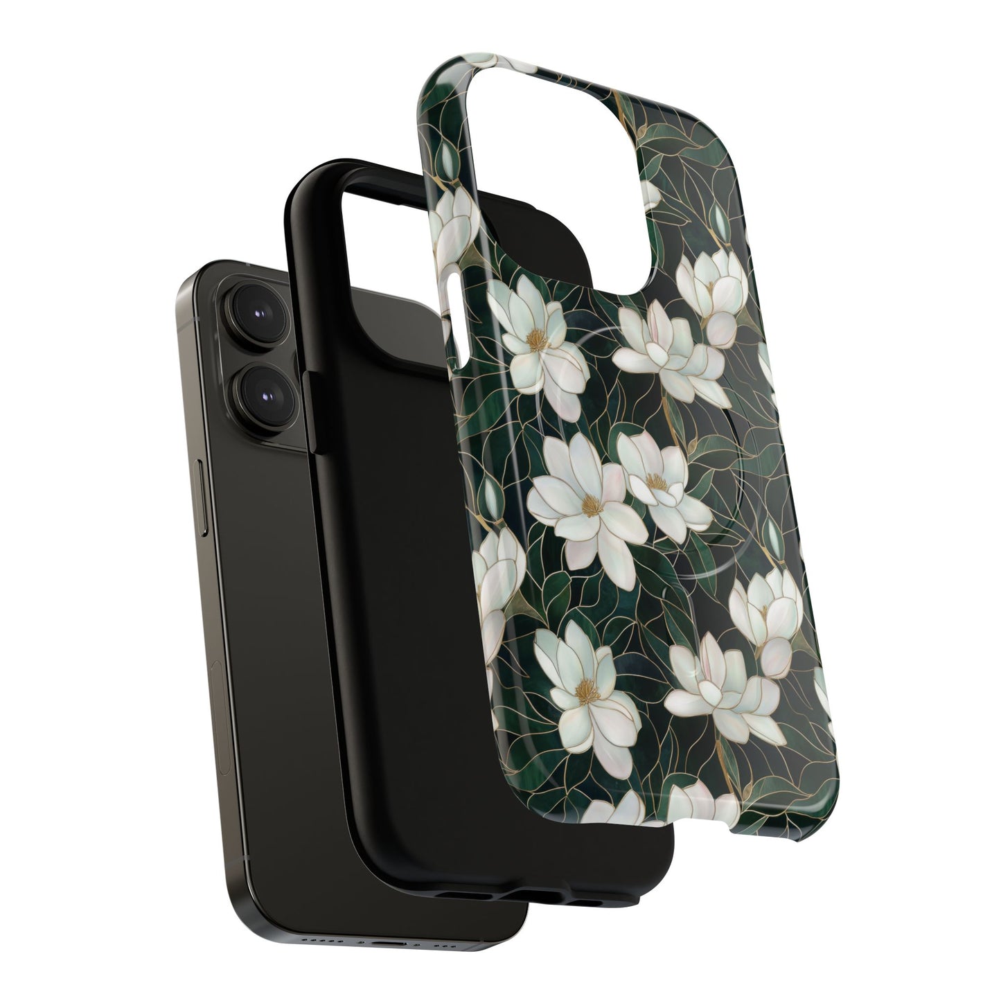 Midnight Magnolia Tough iPhone Magnetic Case, Stylish Stained Glass iPhone Protection, Nature Lover Gift, Spring Vibes