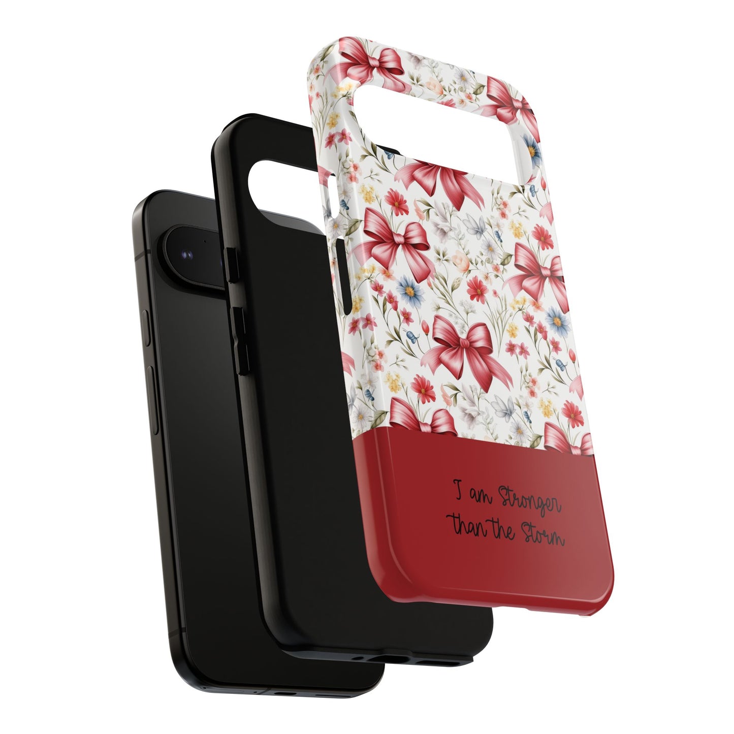 Personalized Rosette Coquette Phone Case - Custom Name/Message 'I Am Stronger Than The Storm' Floral Bow Protective Case