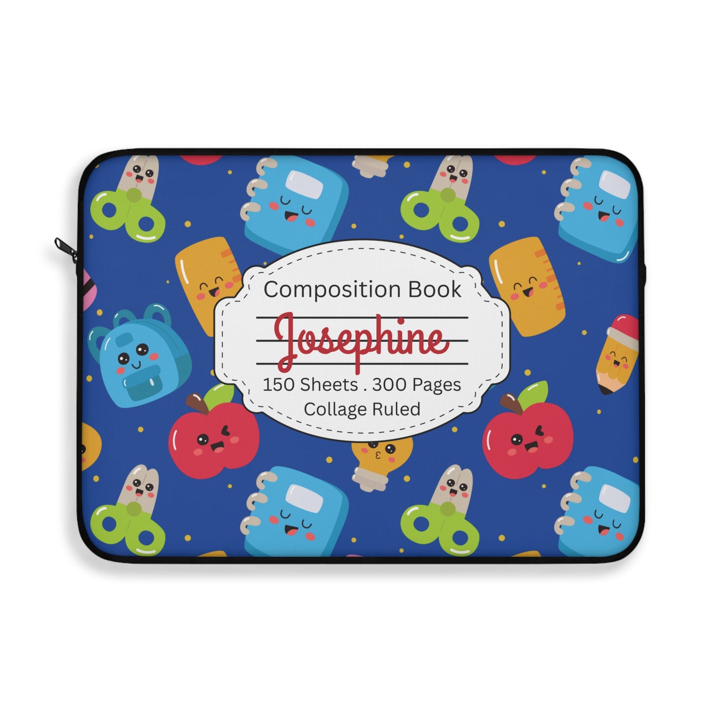 Personalized Blue Kawaii Composition Book Inspired Laptop Sleeve, Educational Gift for Teachers, Classroom Organization, Back to School, Unique Teacher Accessory