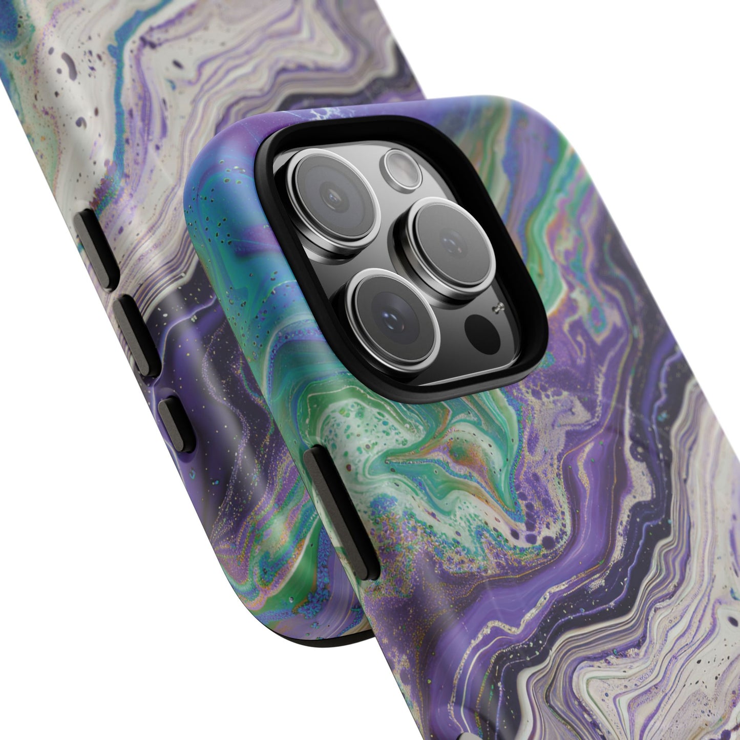 Stylish Purple Acrylic Tough Magnetic iPhone Cases, Unique Protective Cases for iPhone, Colorful Marble Design, Great Gift for iPhone Lovers