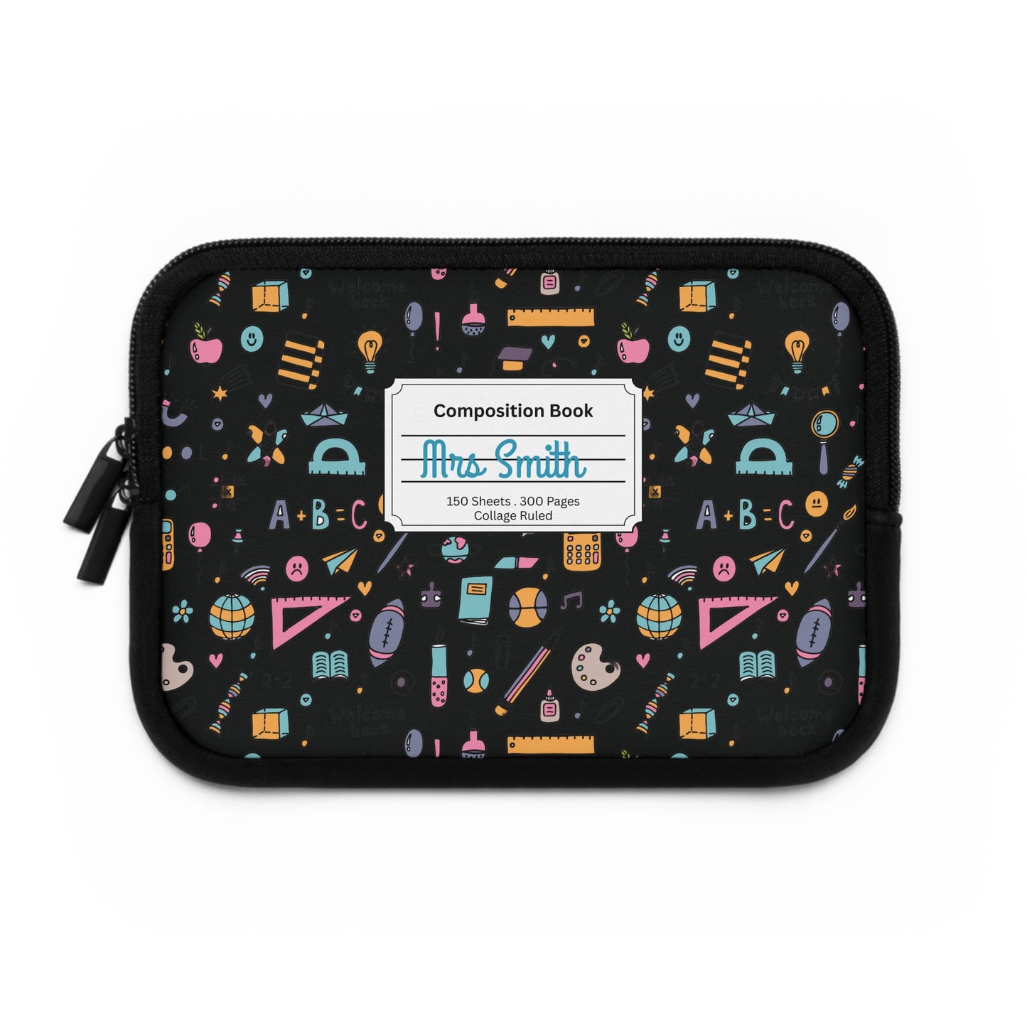 Personalized Chalkboard Chic Laptop Sleeve with Composition Book Inspired Design, Customizable Tech Case, School Supplies, Gift for Students, College Essentials, Back to School