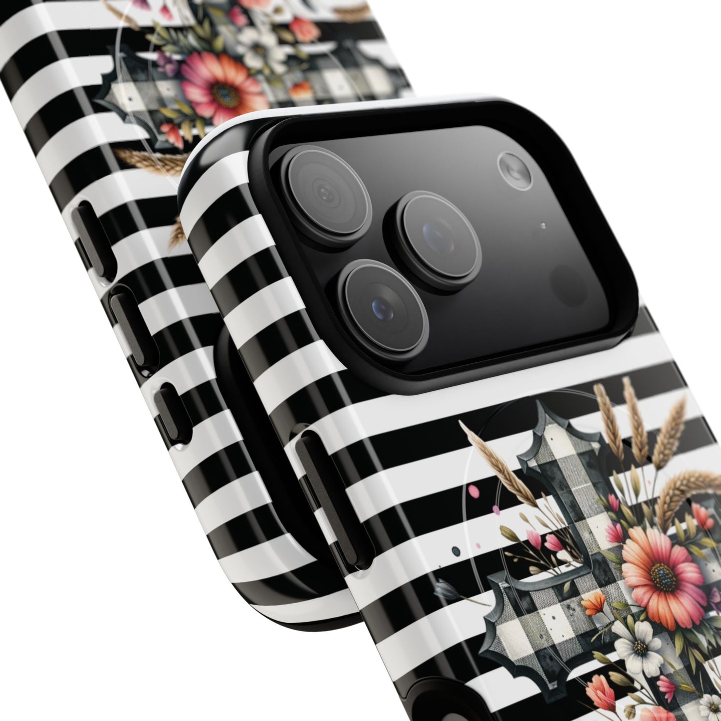 Grace in Bloom Tough Magnetic iPhone Case with Floral Cross Design, Boho iPhone Cover, Striped iPhone Case, Unique Religious Gift, Trendy Cell iPhone Accessory.