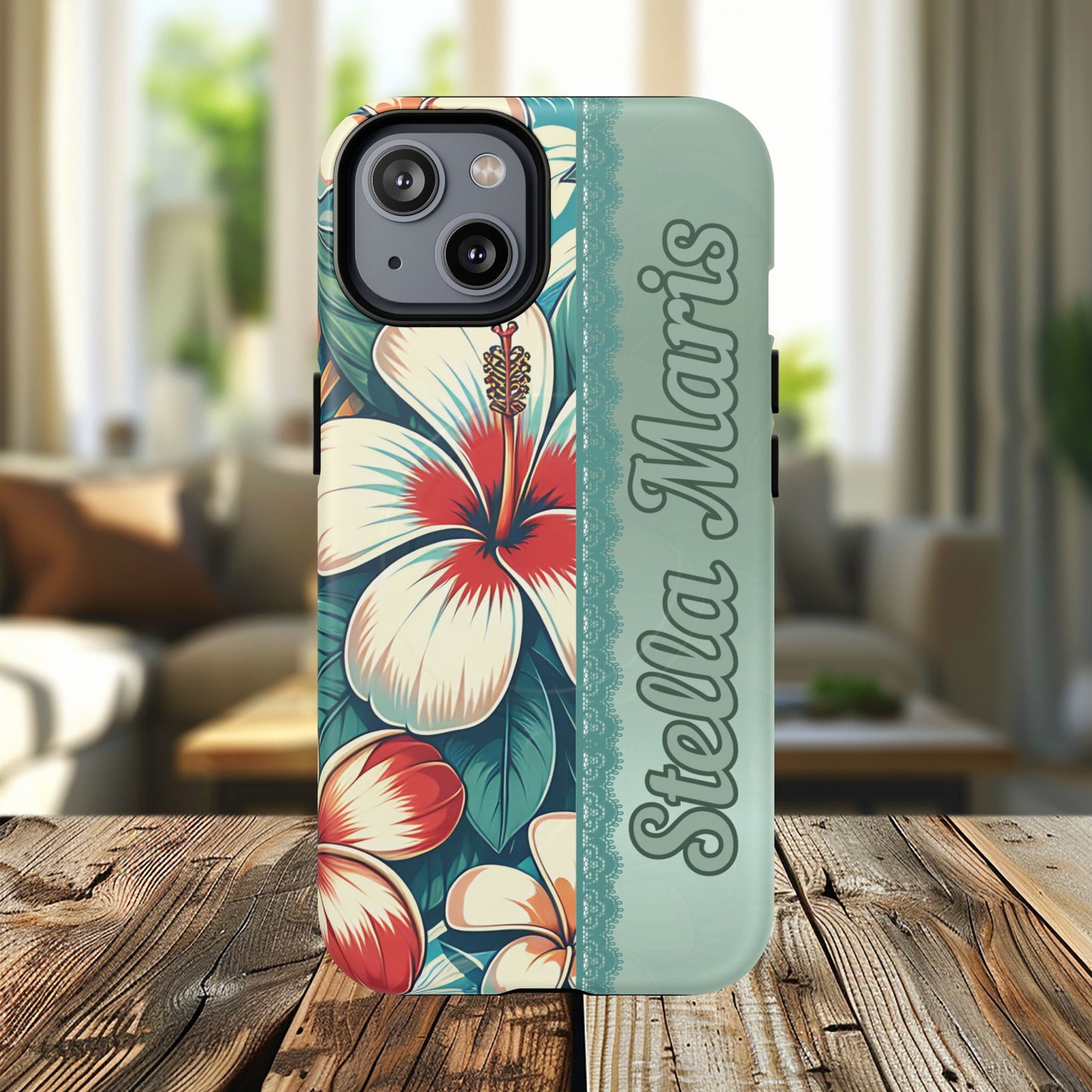 Personalized Tropical Floral Phone Case – Stylish Tough Magnetic Cases for iPhone, Customizable with Names, Perfect Gift for Nature Lovers