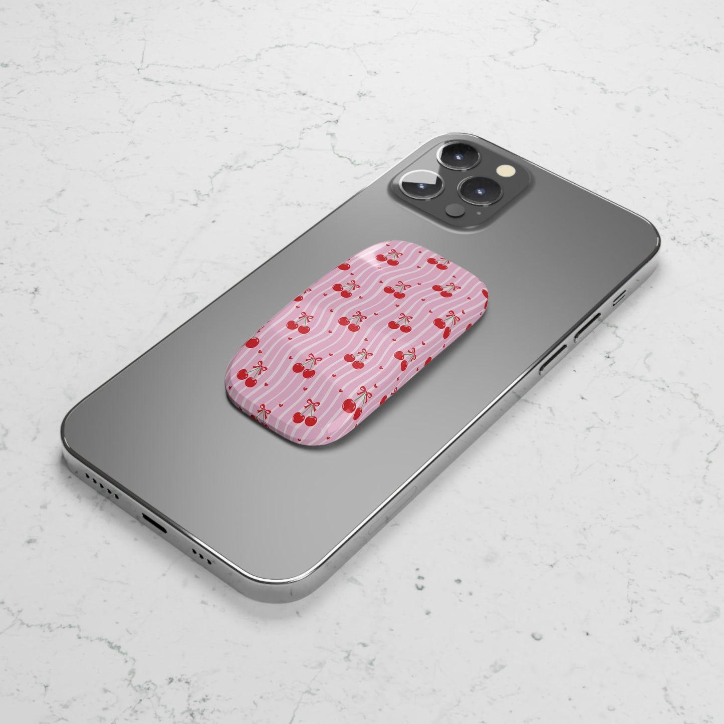 Cherry Blossom Dreams Phone Grip — Pink Retro Cherry Click-On Stand