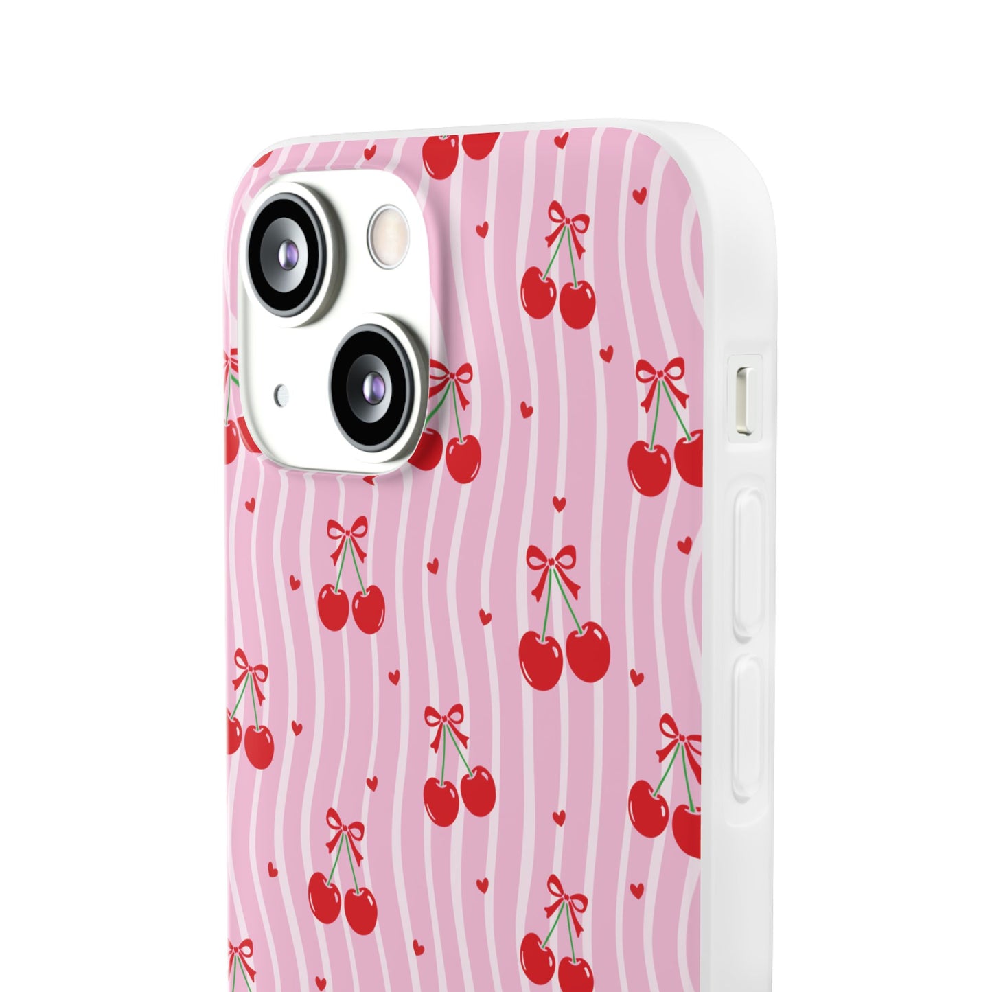 Personalized Cherry Blossom Dreams Flexi Case — Pink Retro Cherry iPhone® 7/8, 11, 12, 13, 14, 15, 16, 17, X/XS, SE, XR, Mini, Pro, Pro Max, Plus Cases.