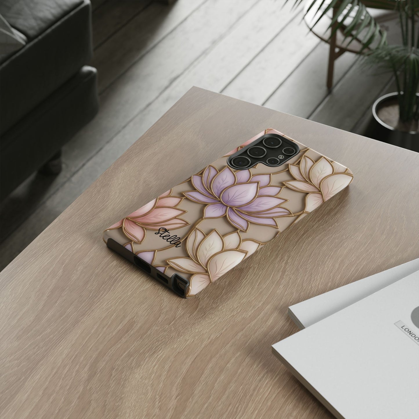 Personalized Lotus Floral Stained Glass Effect Tough Phone Case