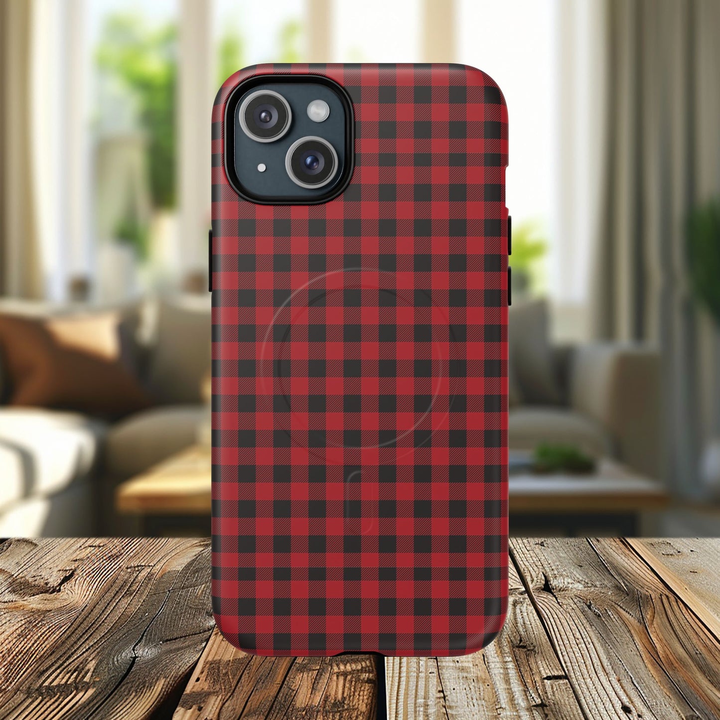 Tough Magnetic Phone Case - Red Plaid, Durable, Stylish Protection for iPhones, Gift for Outdoor Lovers, Unique Phone Cover