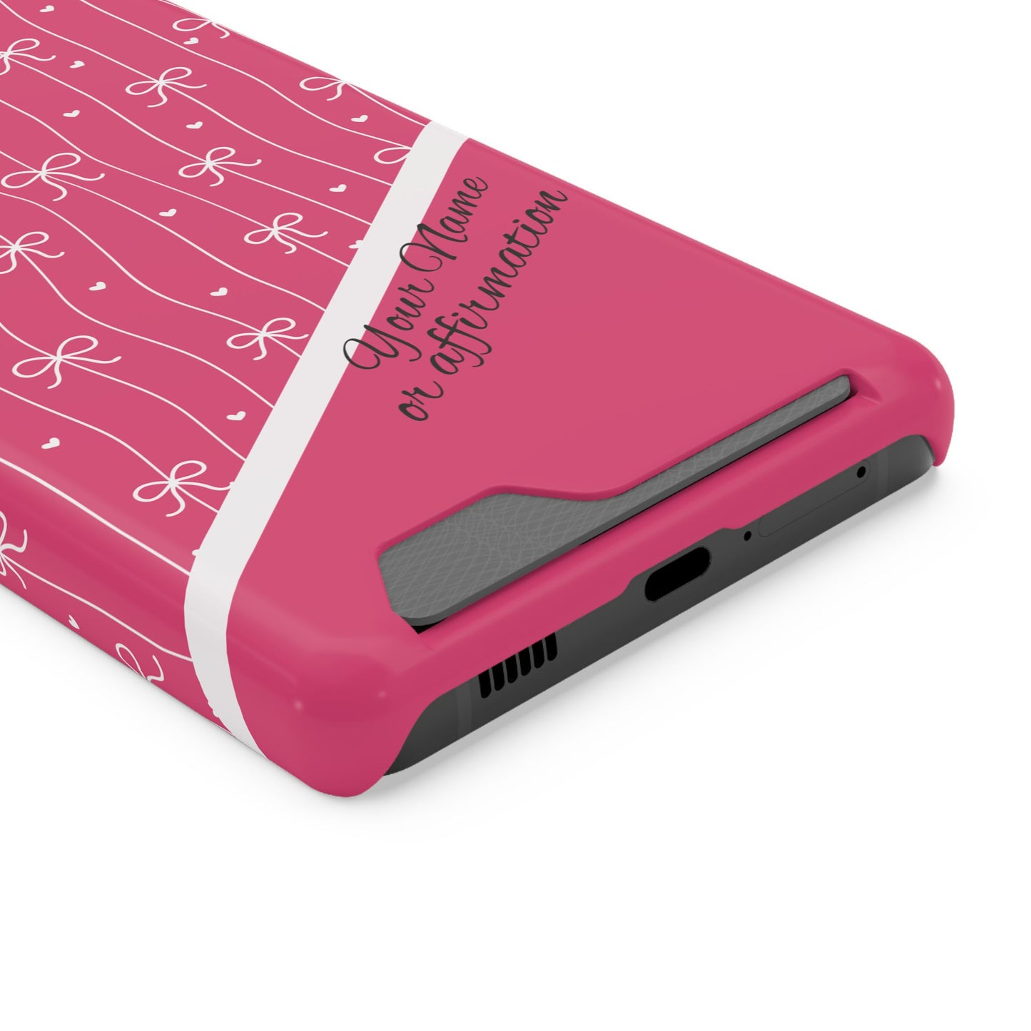 Personalized Pink Bow Coquette iPhone and Samsung Card Case — Custom Name or Affirmation