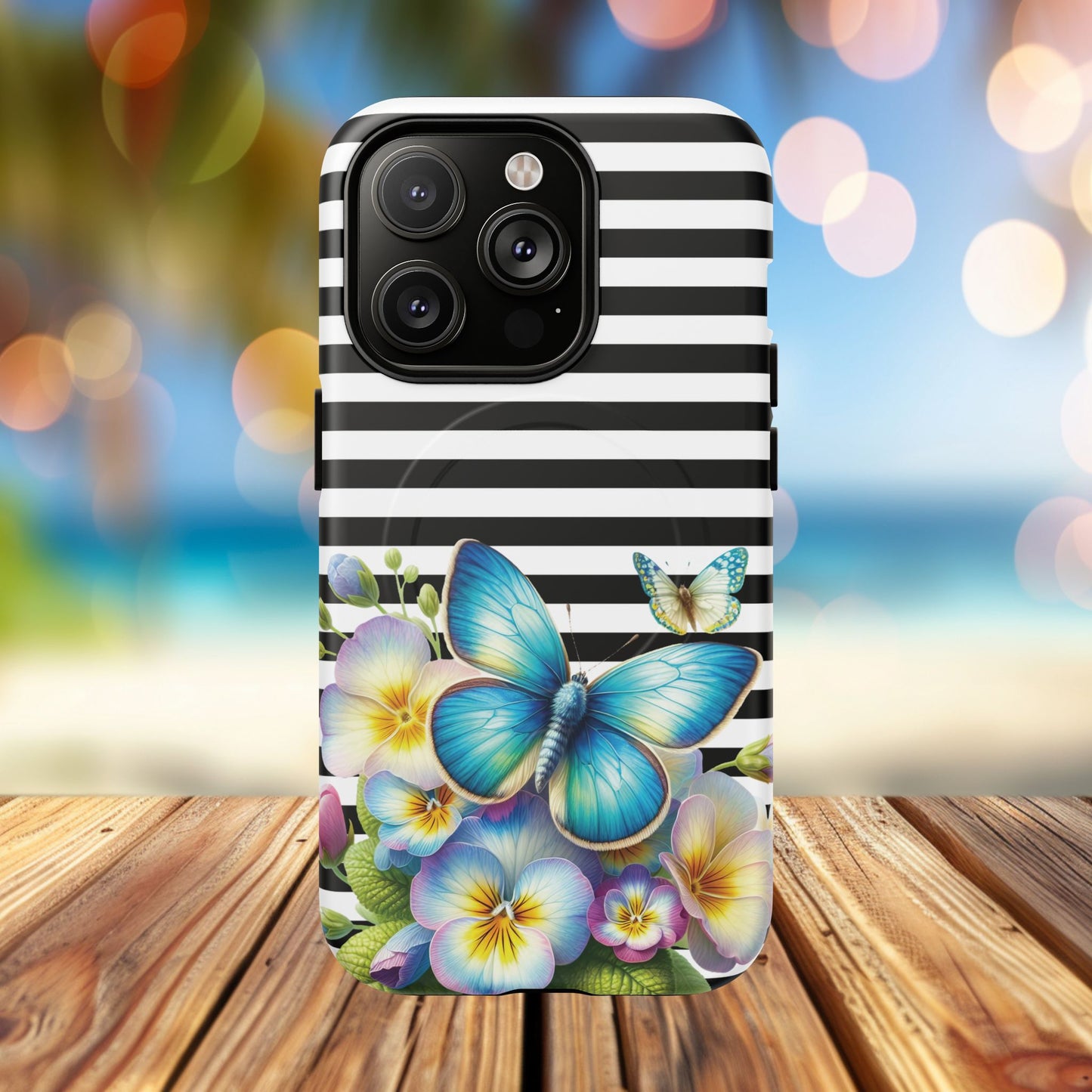 Pansy Parade Tough iPhone Magnetic Cases, Floral Tough Case, Striped iPhone Magnetic Cover, Phone Accessory, Gift for Nature Lovers