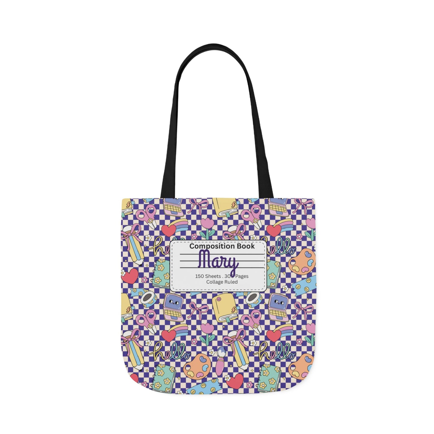 Personalized Purple Doodle Daydream Composition Book Inspired Canvas Tote Bag with Colorful Straps, Cute School Bag, Eco-Friendly Tote, Back to School Shopping Bag, Teacher Gift Idea