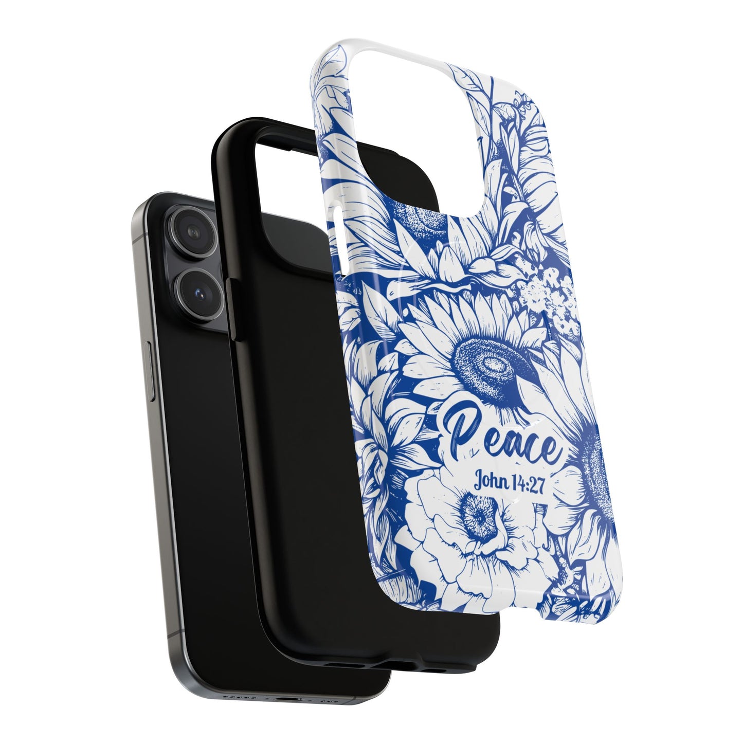 Peace I Leave with You John 14:27, Inspirational Gift, Tough iPhone Magnetic Case Scripture, Sunflower Bible Verse, MagSafe® iPhone® Tough Case, iPhone 14, iPhone 15, iPhone 16, Pro, Pro Max, Plus.
