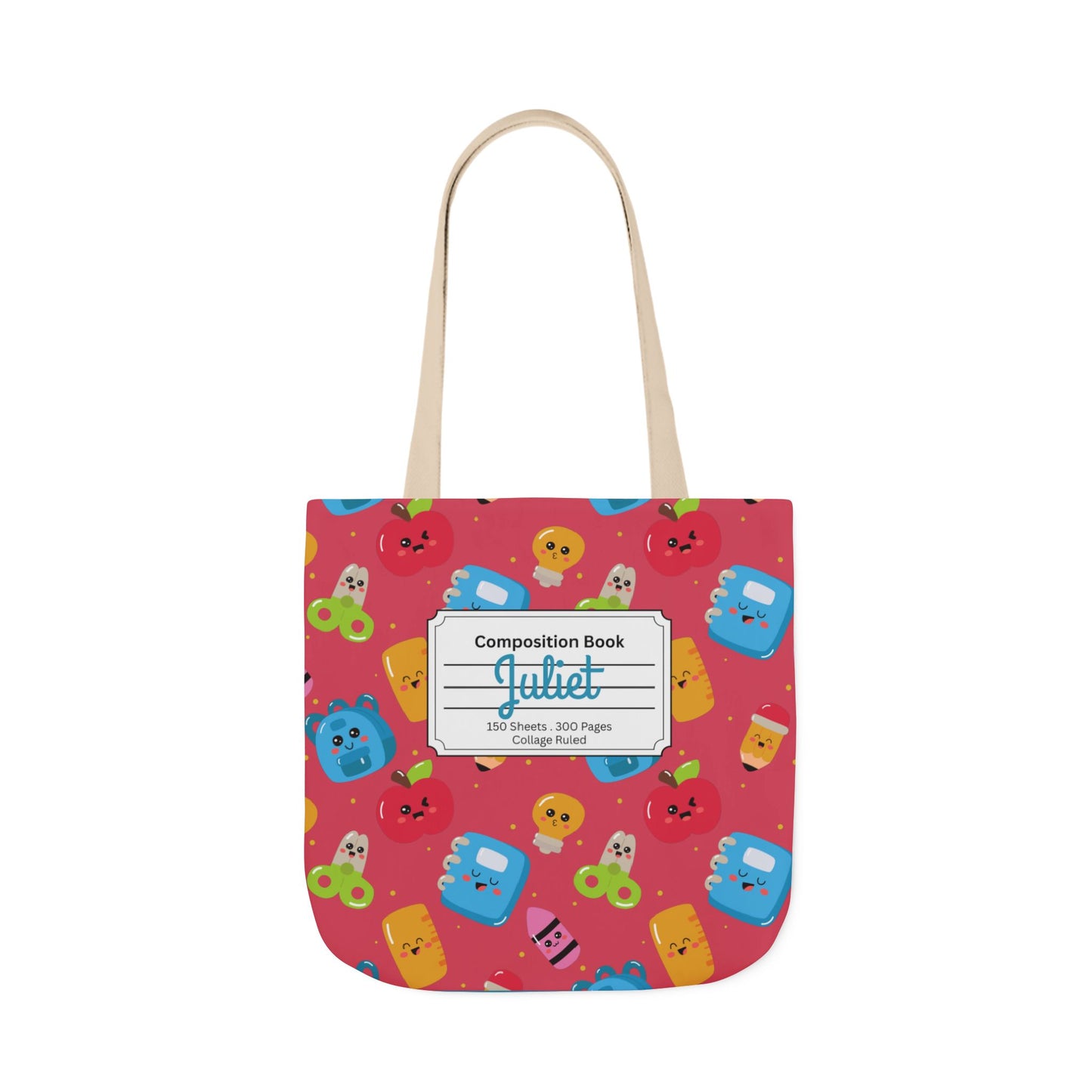 Personalized Kawaii Composition Book Inspired Canvas Tote Bag with Colorful Straps, Cute School Bag, Eco-Friendly Tote, Back to School Shopping Bag, Teacher Gift Idea