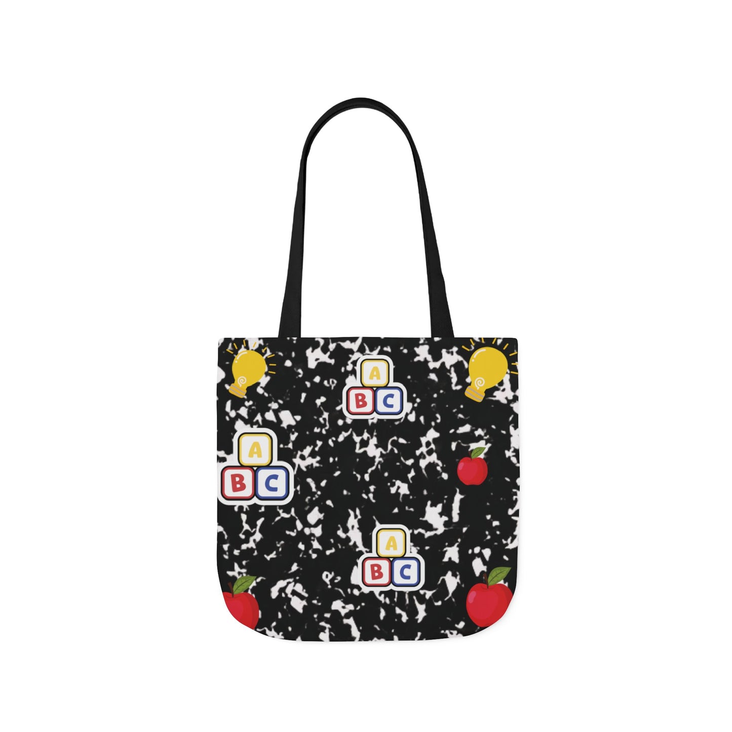 Personalized Black Composition Book Inspired Canvas Tote Bag with Colorful Straps, Cute School Bag, Eco-Friendly Tote, Back to School Shopping Bag, Teacher Gift Idea