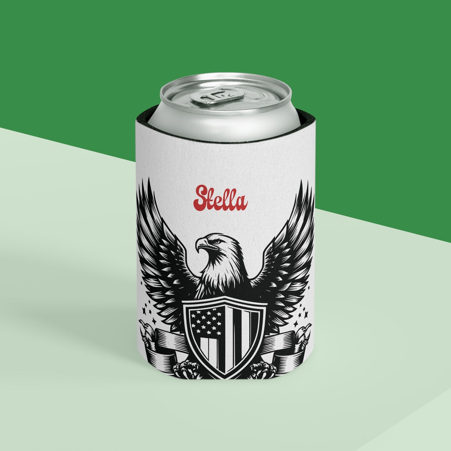 Personalized Patriotic Eagle with Shield Design Can Cooler — (Custom Name)