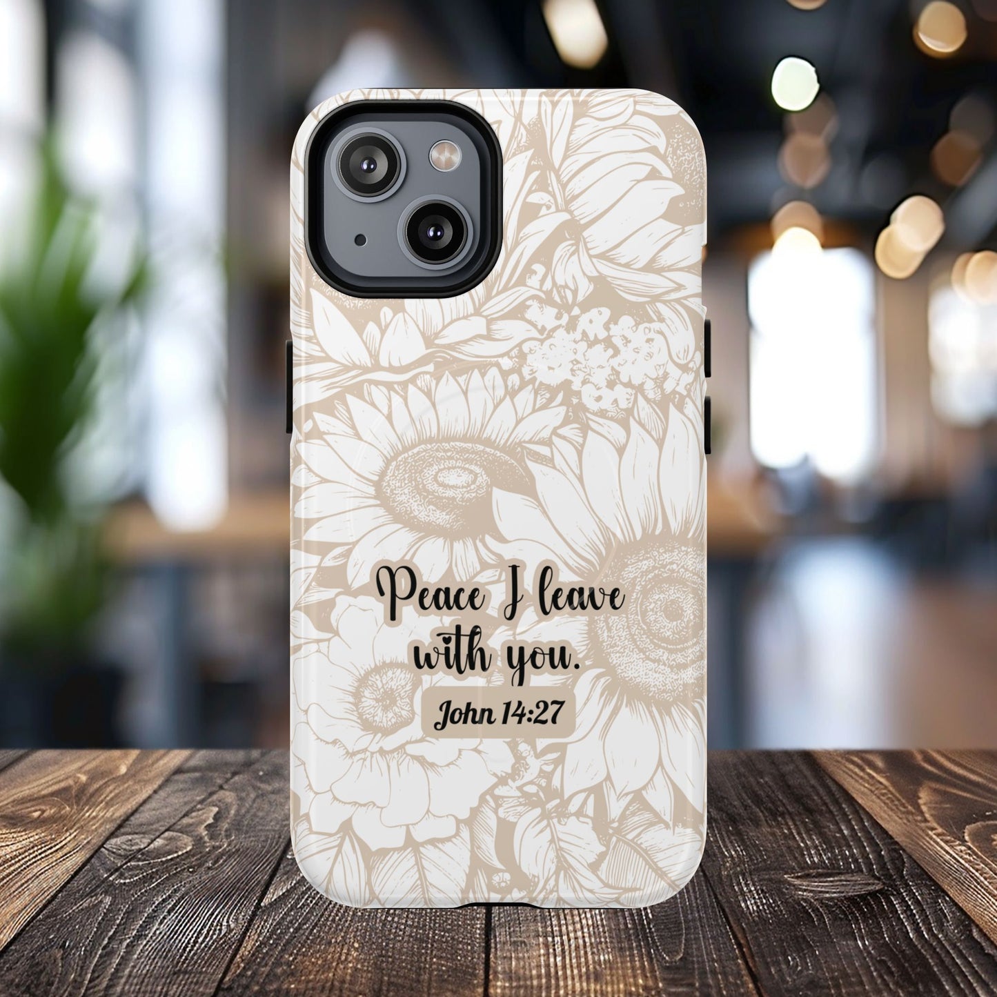 Peace I Leave with You John 14:27,Tough iPhone Magnetic MagSafe® Case Scripture, Sunflower Bible Verse,  iPhone® 13,  14, iPhone 15, iPhone 16, 17, Pro, Pro Max, Plus Cases.