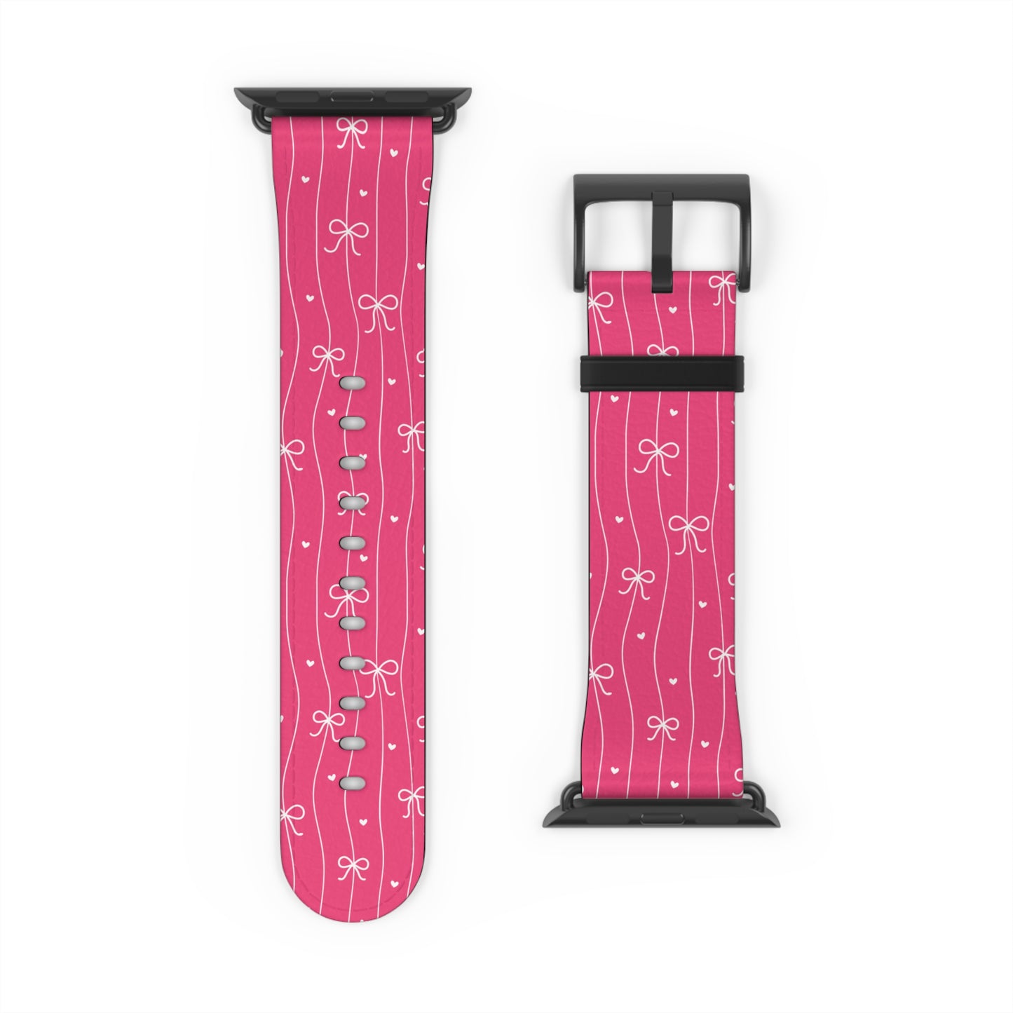 Pink Bow Coquette Watch Band ONLY — Cute Ribbon-Stripes Apple Watch Strap
