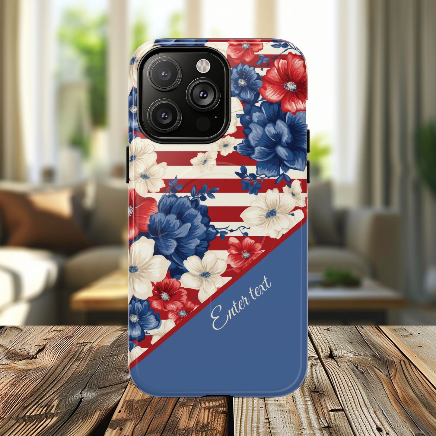 Personalized Stars, Stripes & Petals Tough Magnetic MagSafe Case, Patriotic Cover, Floral Design, Durable Protection, Gift for Her, Summer Vibes