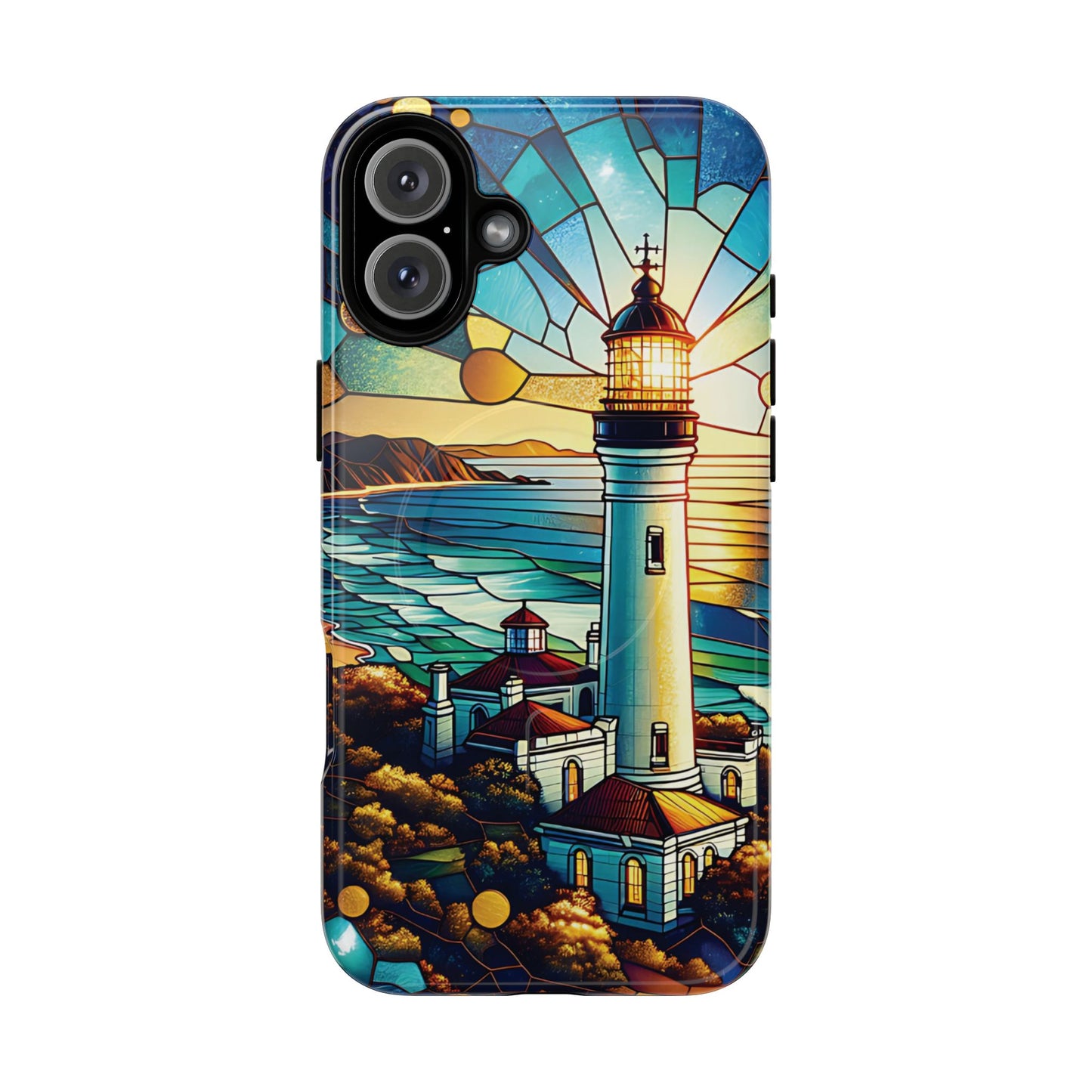 Stained Glass Lighthouse Phone Case - Tough Magnetic Cases, Unique Gifts for Nature Lovers, Beach Vibes, Travel Accessories, Coastal Decor