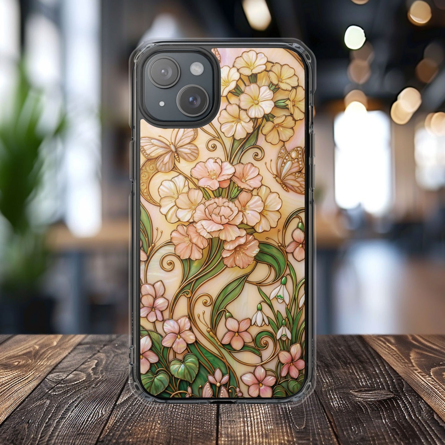 Floral Vintage Art Stained Glass Effect Nouveau Clear Magnetic Impact Case
