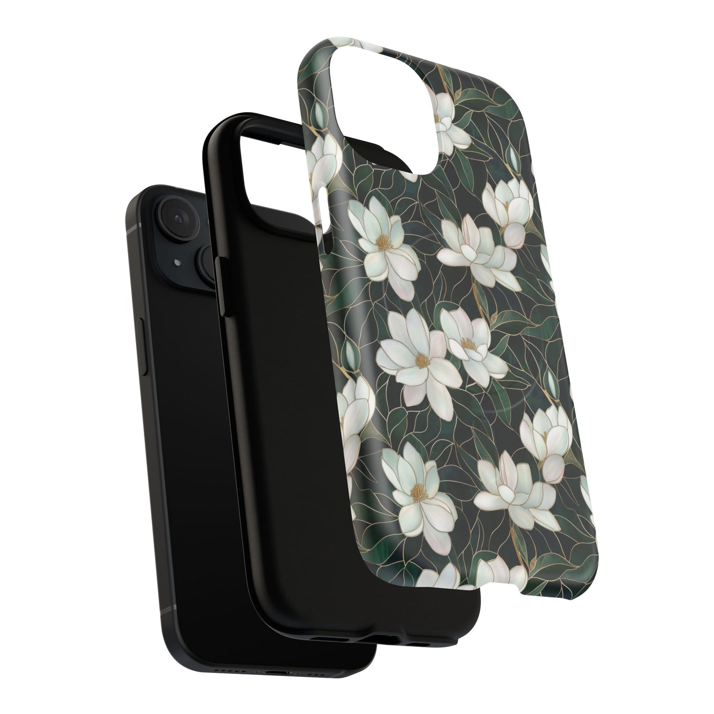 Midnight Magnolia Tough iPhone Magnetic Case, Stylish Stained Glass iPhone Protection, Nature Lover Gift, Spring Vibes
