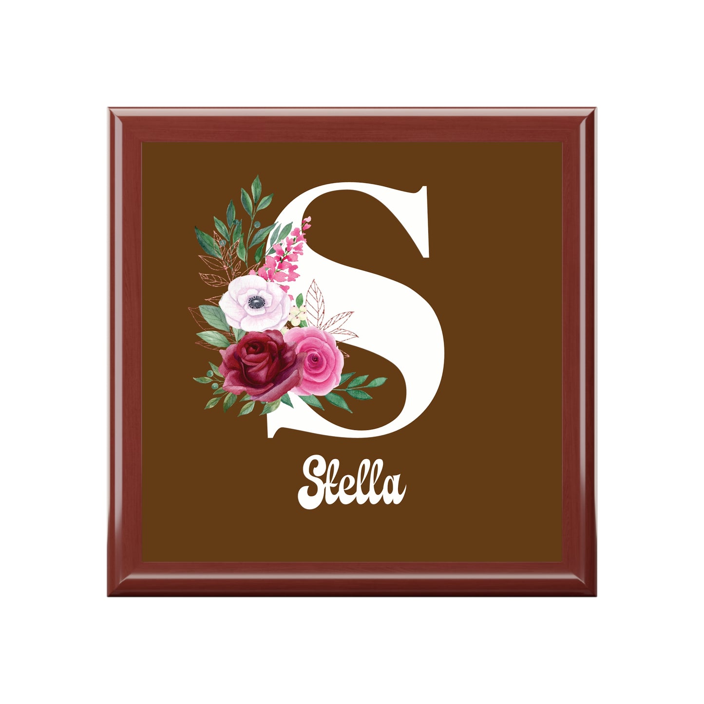 Personalized Floral Monogram Jewelry Box — Custom Name & Initial