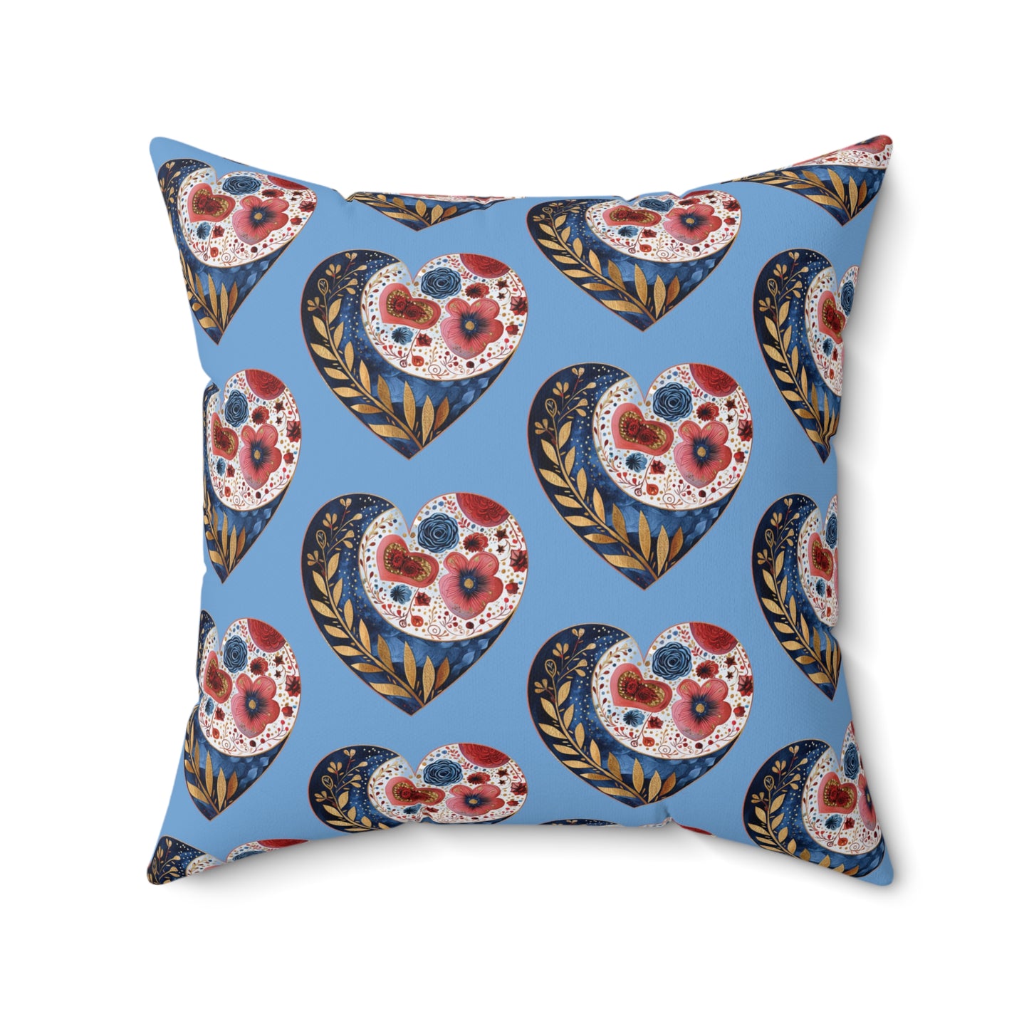 Light Blue Floral Heart Spun Polyester Square Pillow