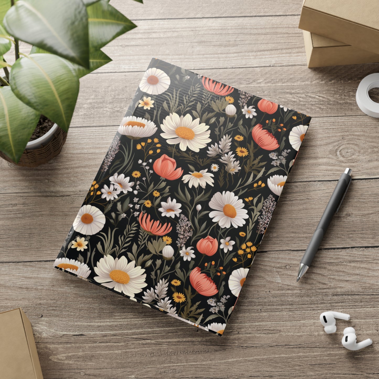 Blossom Elegance: Noir Garden Hardcover Notebook with Puffy Covers