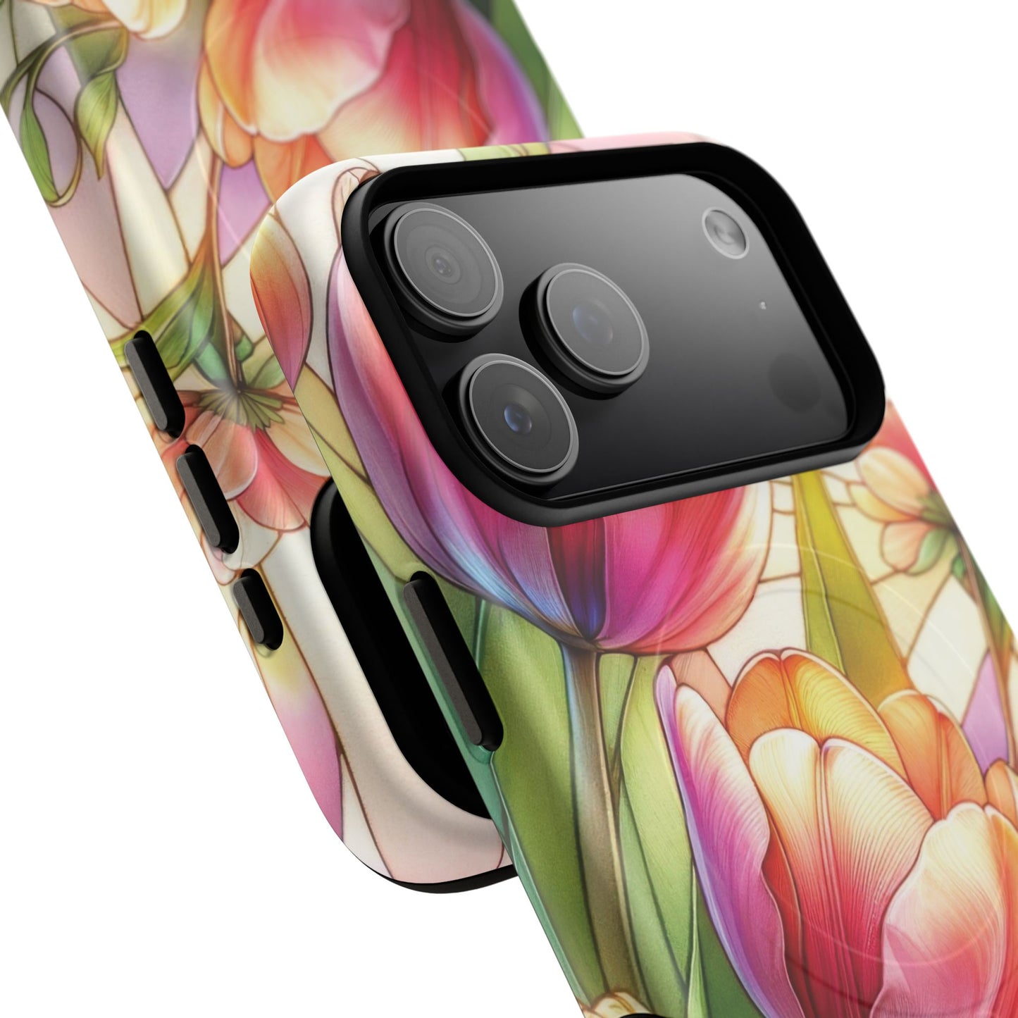 Tulip Glow Tough iPhone Magnetic Case, Floral Design, Spring Gift, Durable Protection, Smartphone Accessories, MagSafe Accessories, Stained Glass Tulip Gift