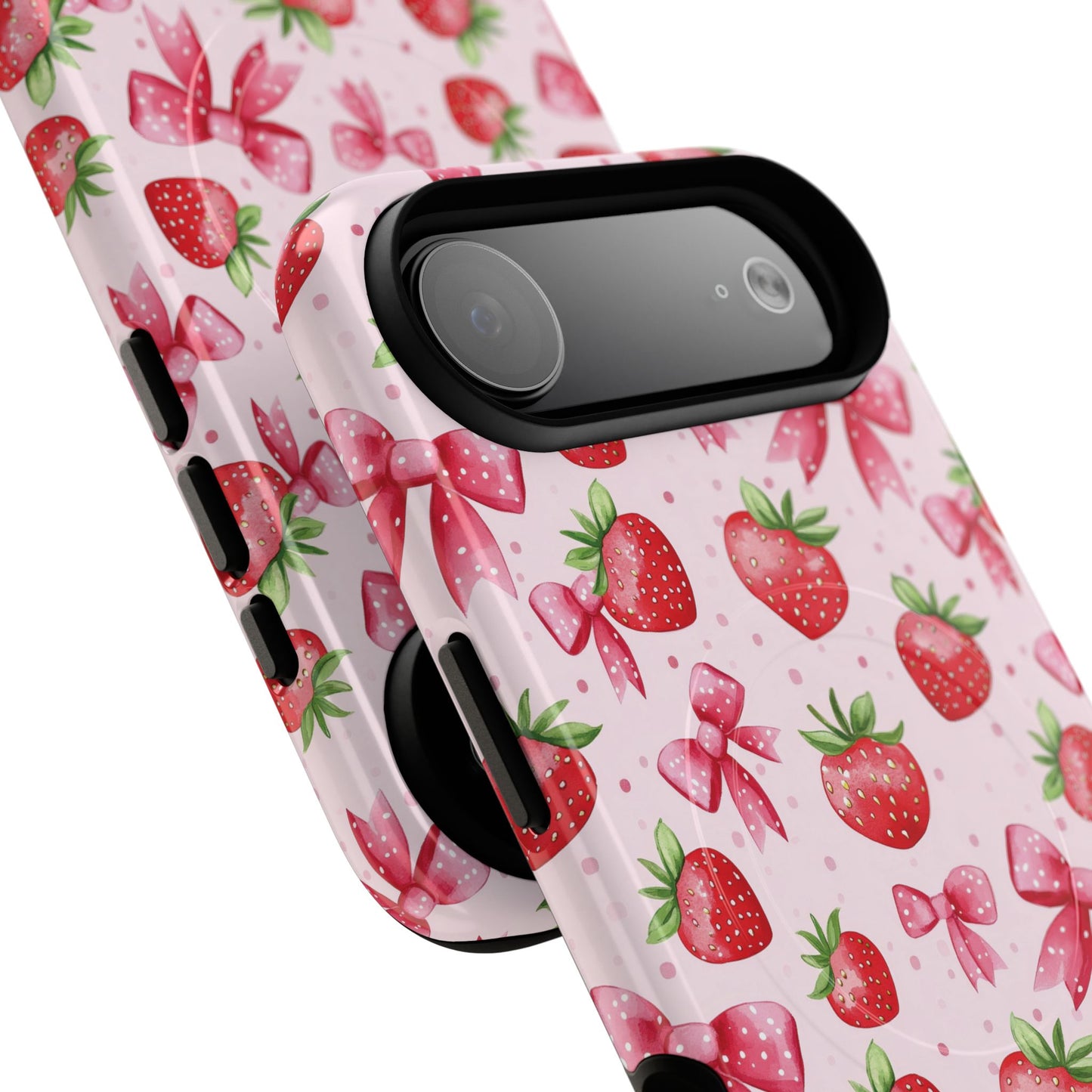 Strawberry Blush Coquette Magnetic Tough iPhone Cases - Funky Fruit Cases, Floral iPhone Cover, Trendy Gifts, iPhone Accessories, Strawberry Lover