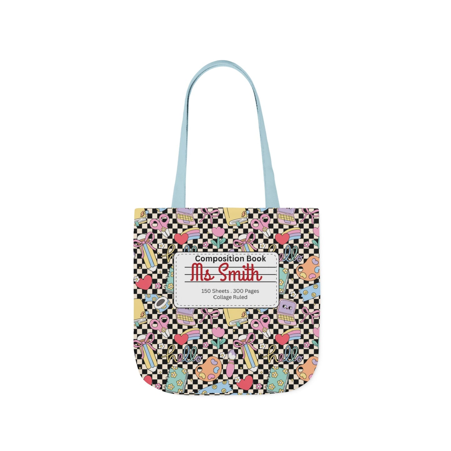 Personalized Black Doodle Daydream Composition Book Inspired Canvas Tote Bag with Colorful Straps, Cute School Bag, Eco-Friendly Tote, Back to School Shopping Bag, Teacher Gift Idea