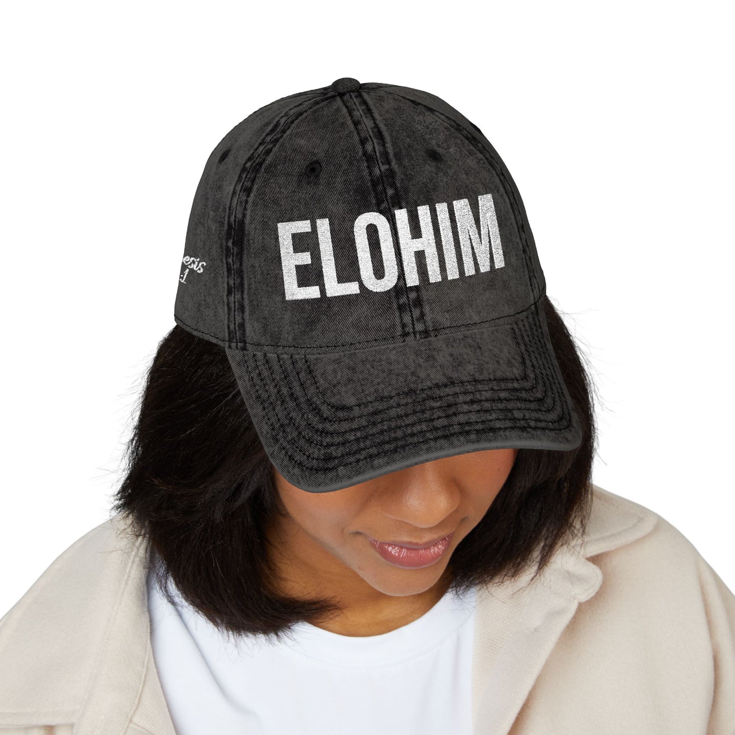 Vintage Embroidered Dad Cap with 'ELOHIM GENESIS 1:1' - Stylish Casual Hat, Gift for Him/Her, Summer Accessory, Trendy Streetwear, Spiritual Fashion