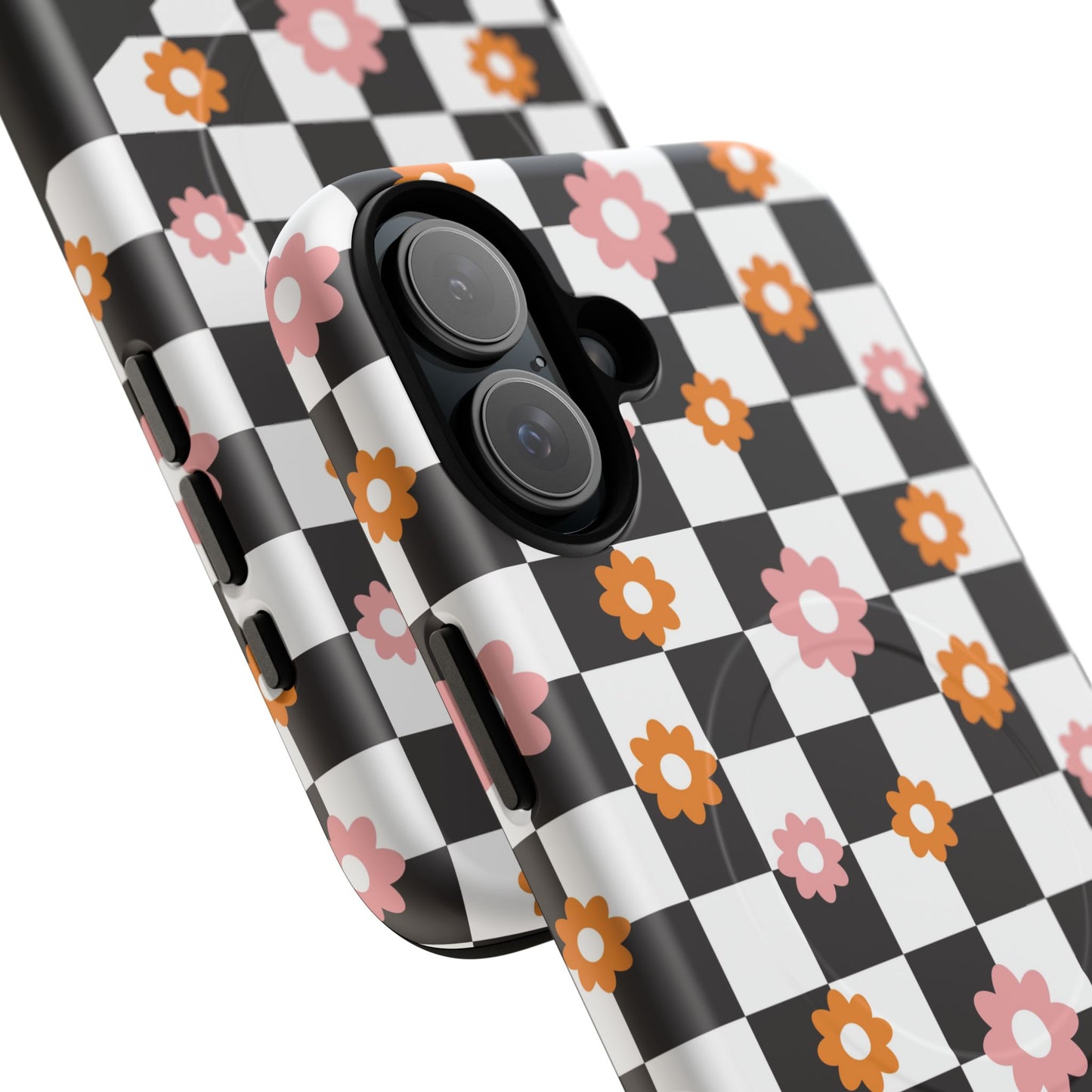 Groovy Checkered Bloom iPhone Case, Tough Magnetic Cases for Women, Stylish iPhone Cover, Trendy Floral Print, Gift for Her, Everyday Accessories