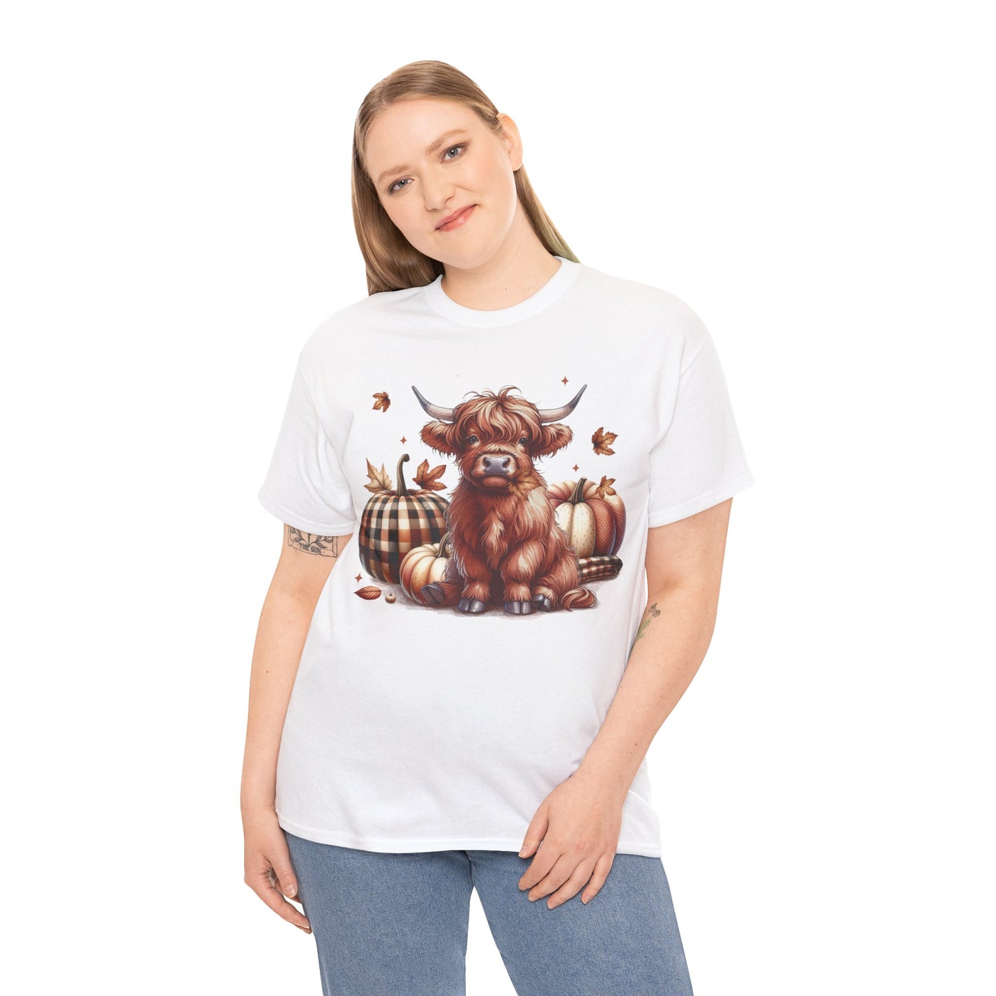 Autumn Highland Cow Charm Unisex Heavy Cotton Tee