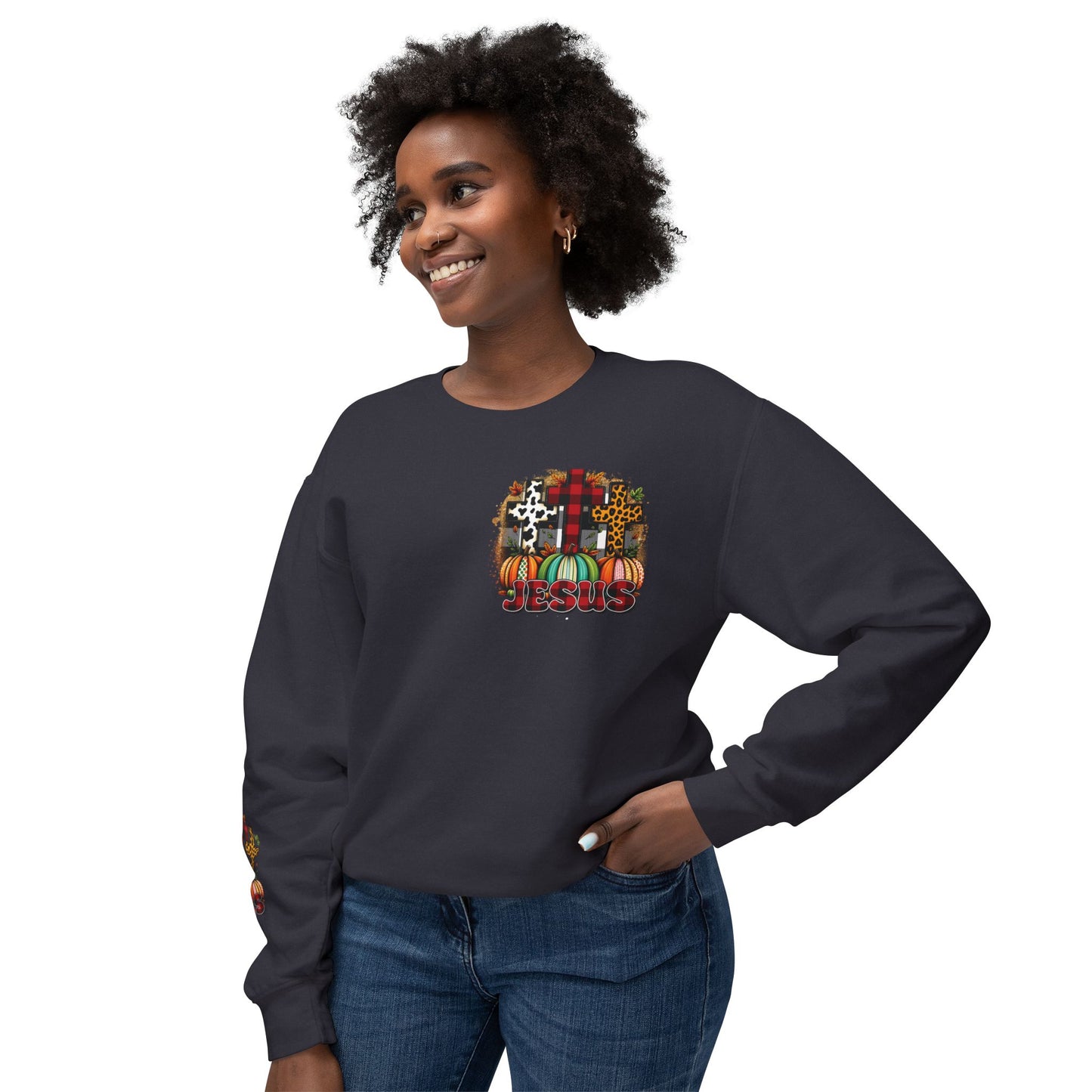 Faithful Harvest Cross Unisex Lightweight Crewneck Sweatshirt