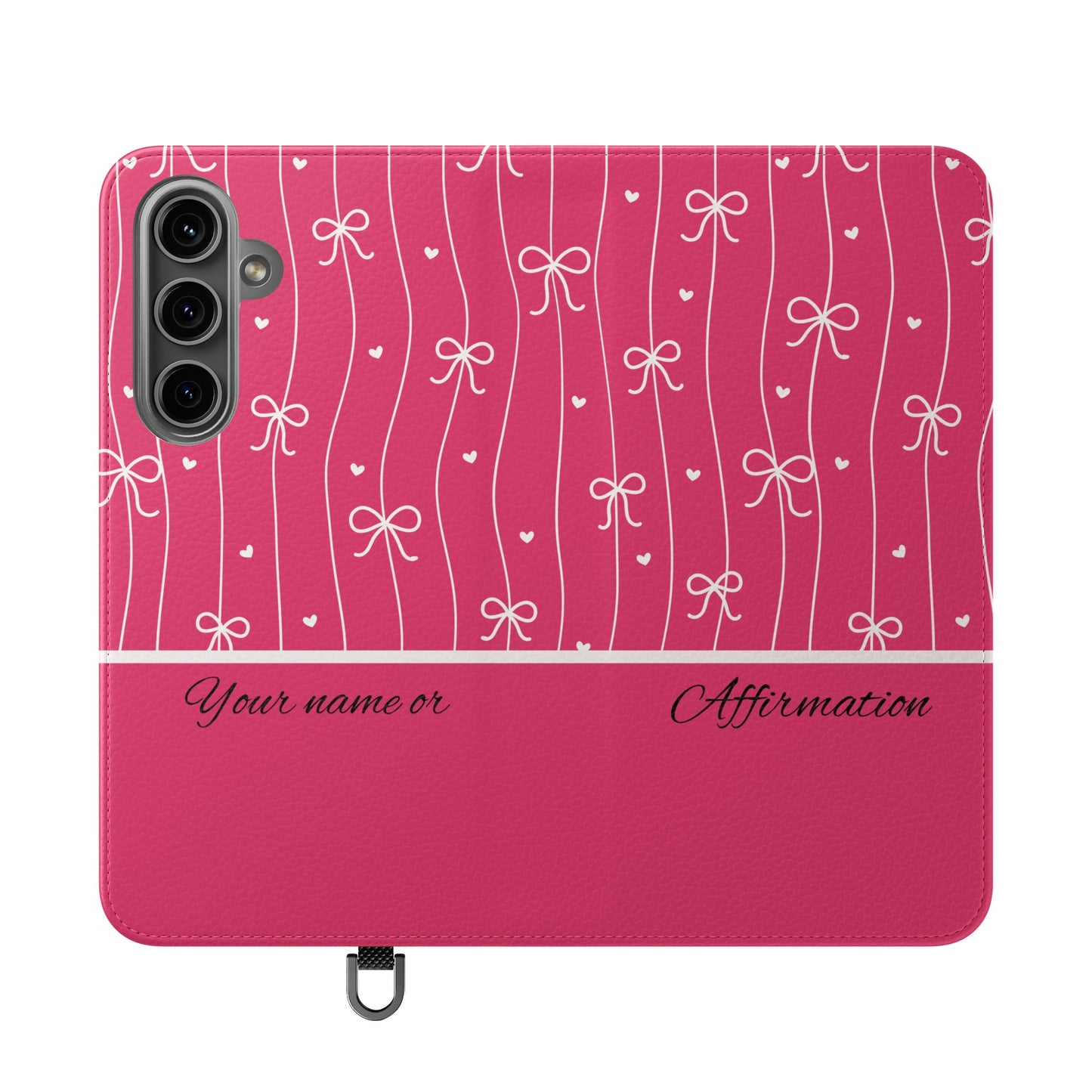 Personalized Pink Bow Coquette Flip iPhone and Samsumg Case — Custom Name or Affirmation Wallet Cover