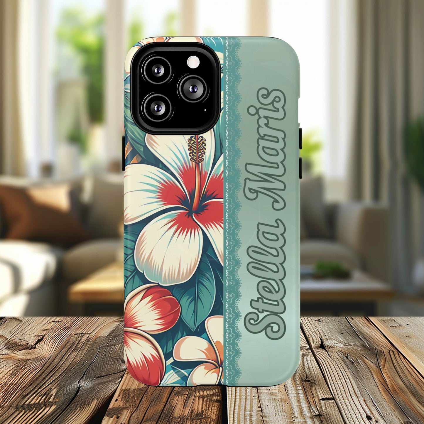Personalized Tropical Floral Phone Case – Stylish Tough Magnetic Cases for iPhone, Customizable with Names, Perfect Gift for Nature Lovers