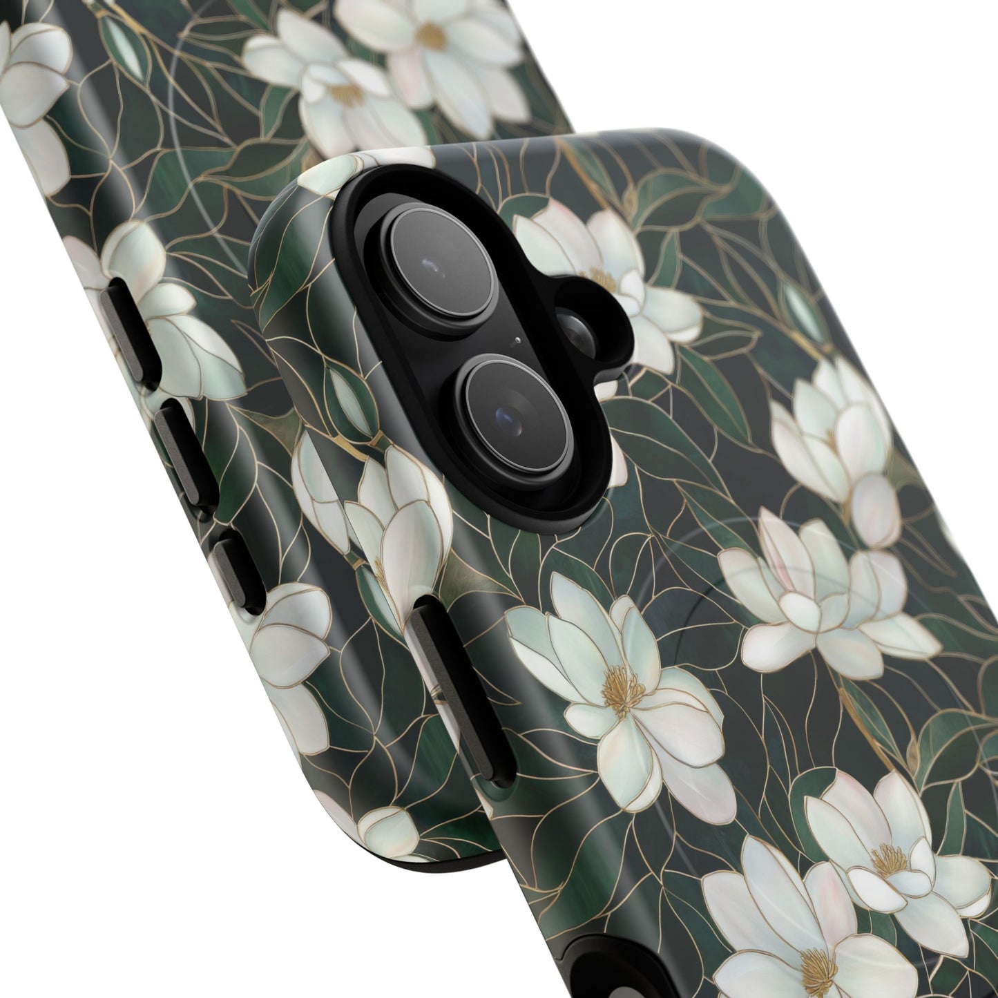 Midnight Magnolia Tough iPhone Magnetic Case, Stylish Stained Glass iPhone Protection, Nature Lover Gift, Spring Vibes