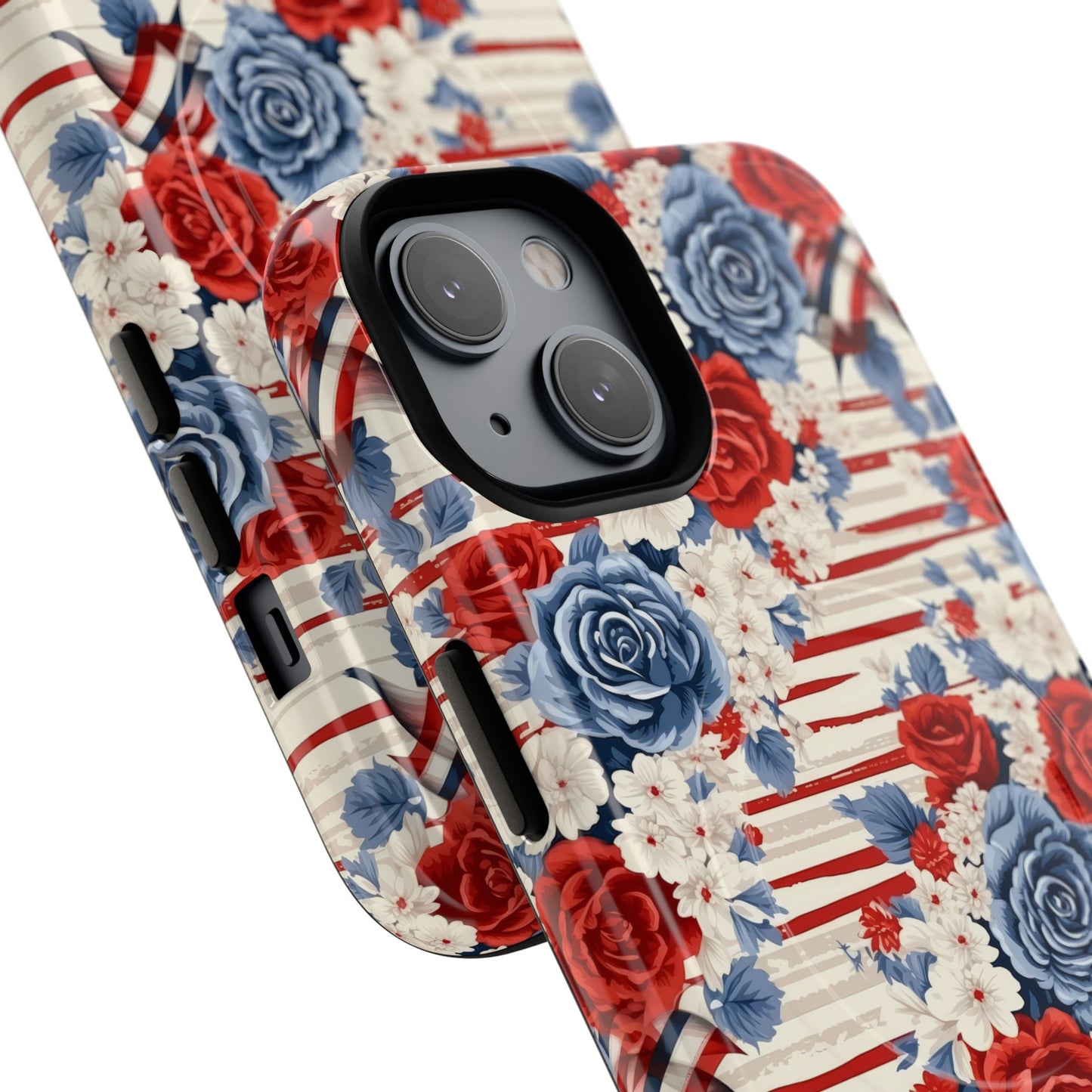 Floral Freedom Tough iPhone Magnetic Case, Red Blue Flower Design,  iPhone MagSafe® compatibility Cover, Best Gift for Her, Holiday Present