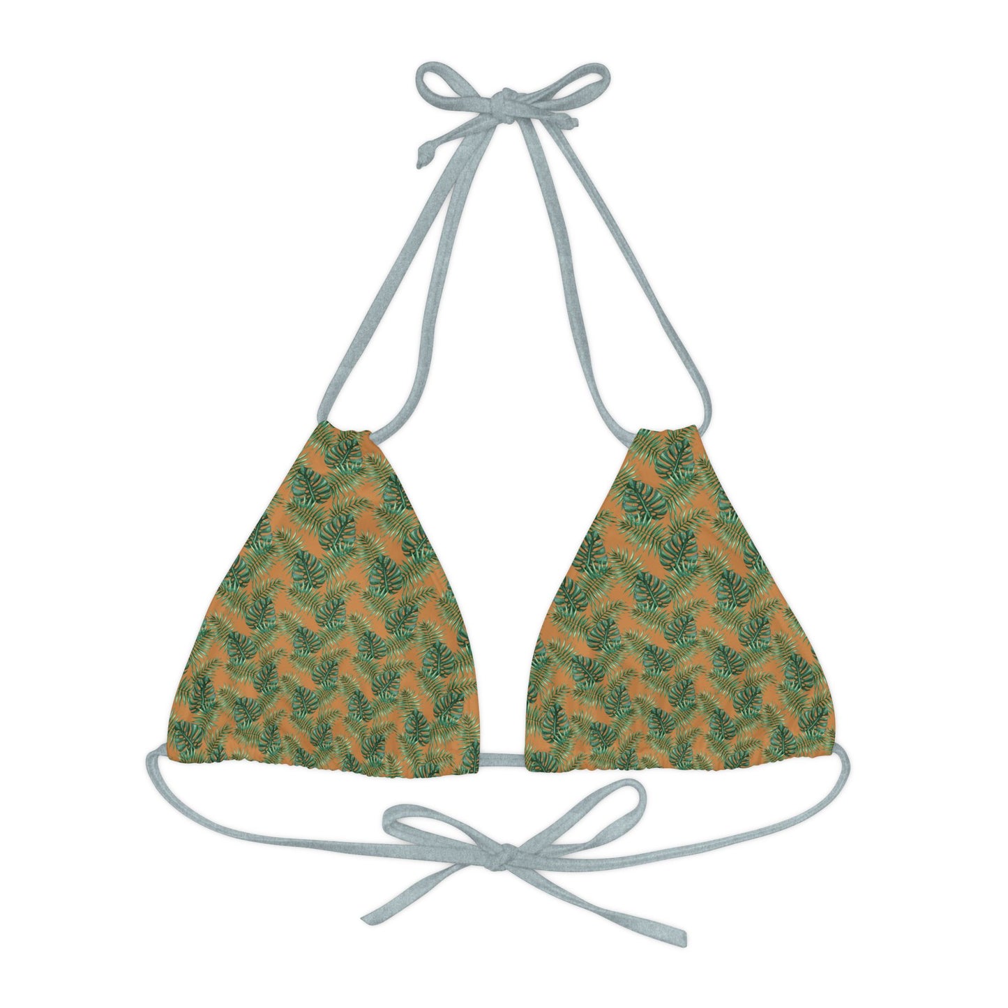 Brown Tropical Bliss Strappy Triangle Bikini Top (AOP)- (PY)