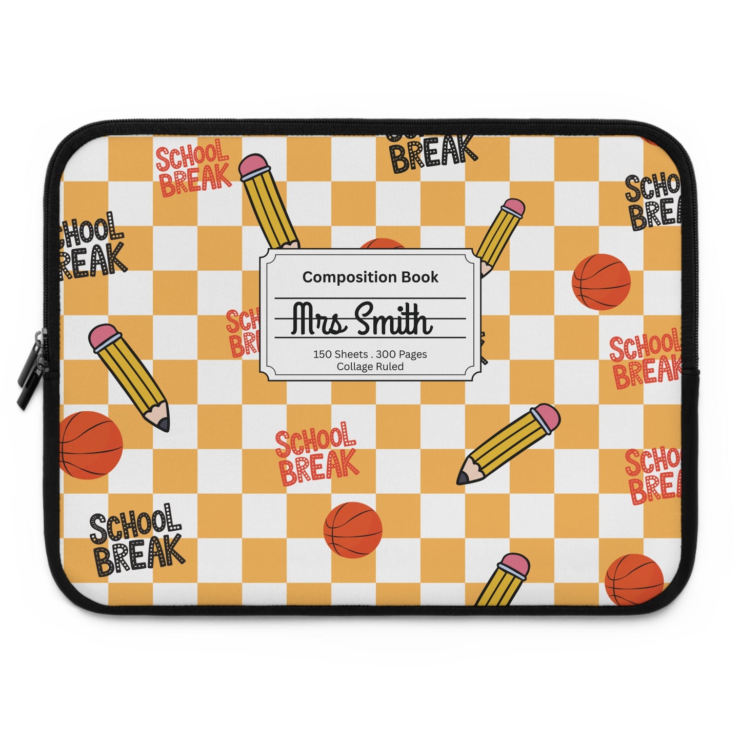 Personalized Orange Schoolyard Chic Laptop Sleeve with Composition Book Inspired Design, Customizable Tech Case, School Supplies, Gift for Students, College Essentials, Back to School