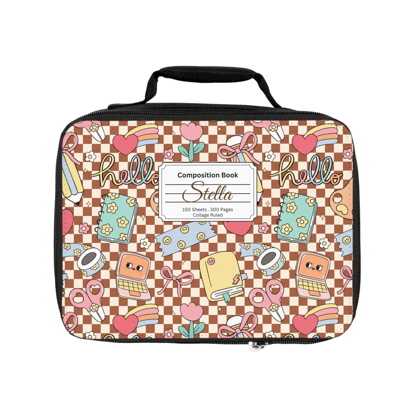 Personalized Brown Doodle Daydream Composition Book Inspired Colorful Kids Lunch Bag for School, Snack Bag, Lunch Tote, Lunchbox, Kids' Bag with Fun Back to School Design