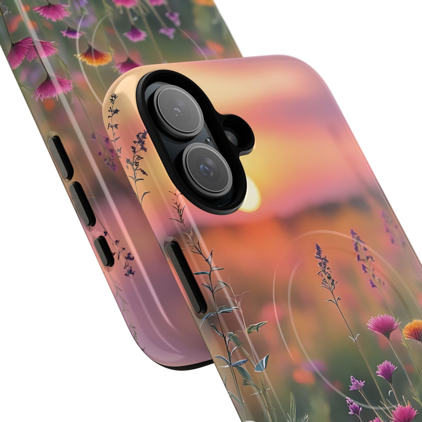 Floral Sunset Phone Case, Tough Magnetic Cases for iPhone, Nature Lover Gift, Durable Protection, Eco-Friendly Phone Accessory