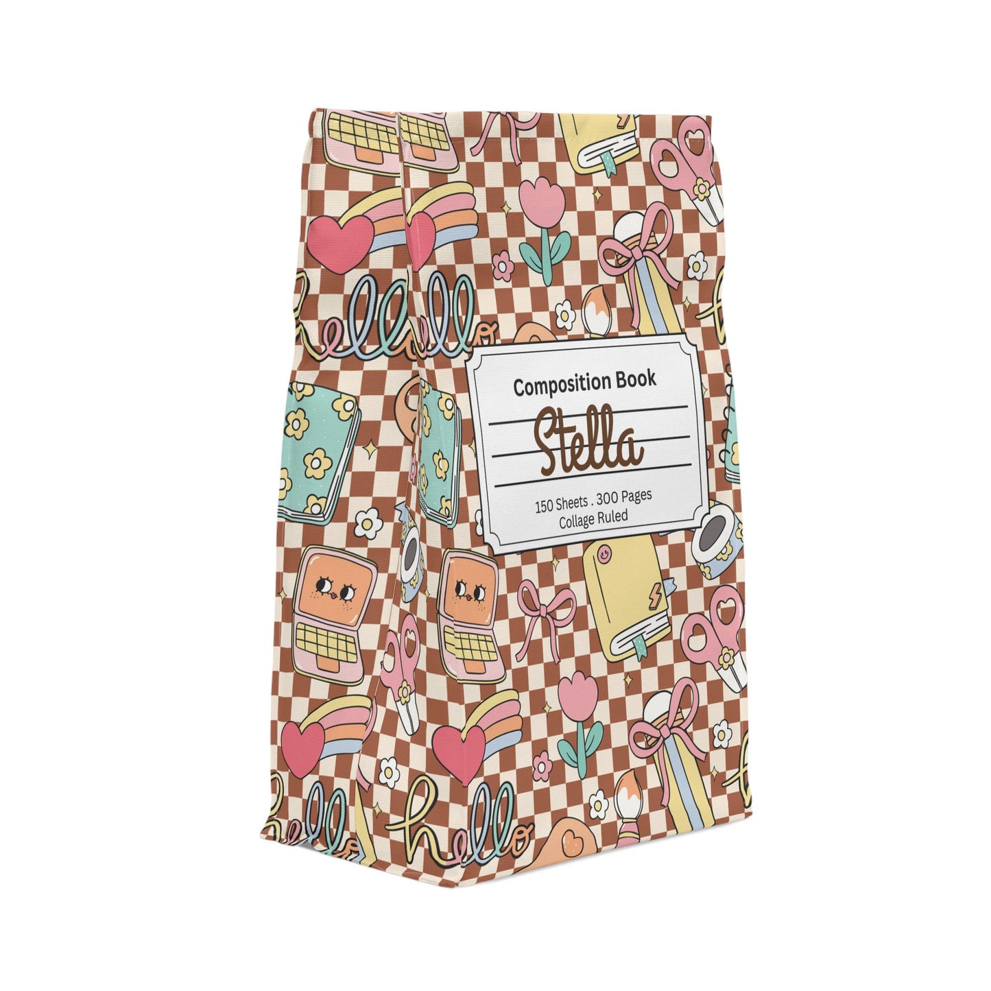 Custom Brown Doodle Daydream Composition Book Inspired Stylish Polyester Lunch Box for Kids - Perfect for School, Picnics, or Snacks | Personalized ABC Design, Back to School, Family [...]