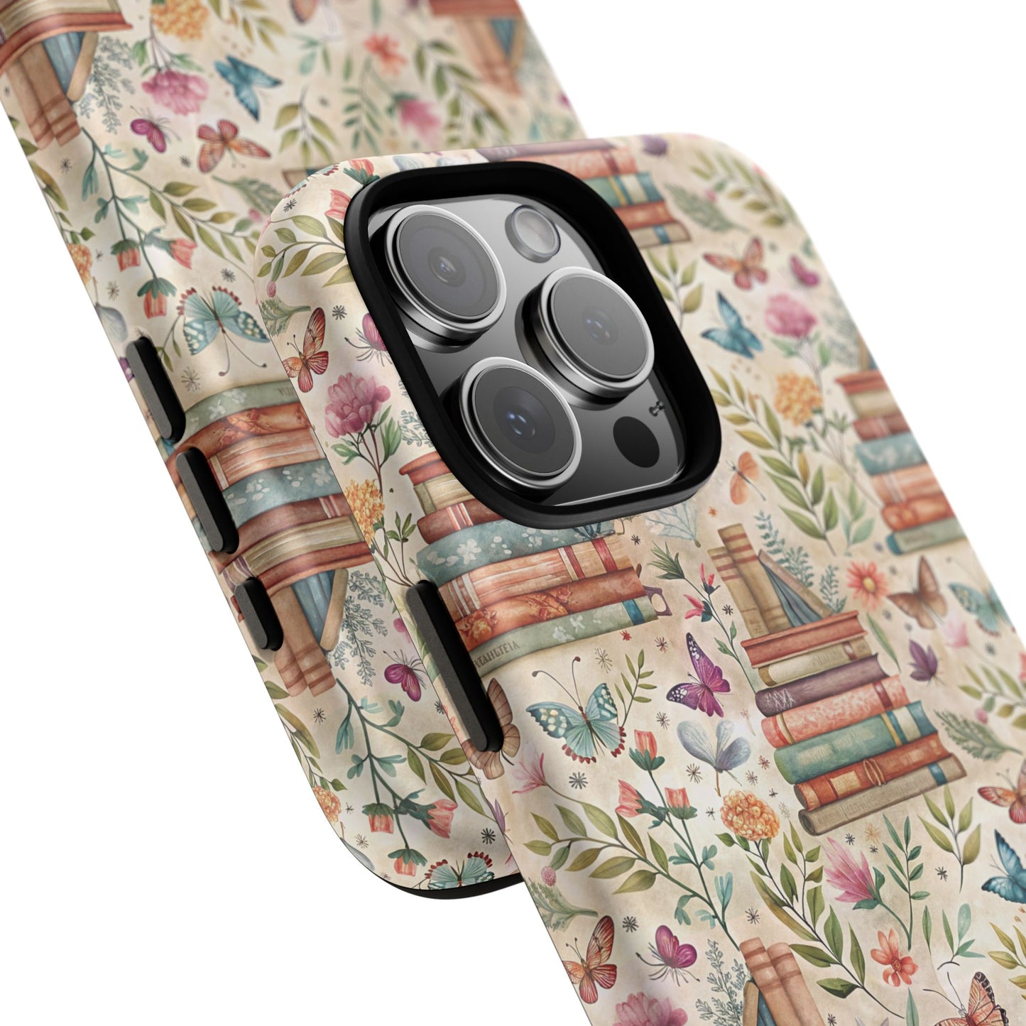 Colorful Bookworm Tough Magnetic iPhone Case,  Floral Butterfly Print, Gift for Readers, Tough IPhone Protective Cover, Bookish iPhone Case.