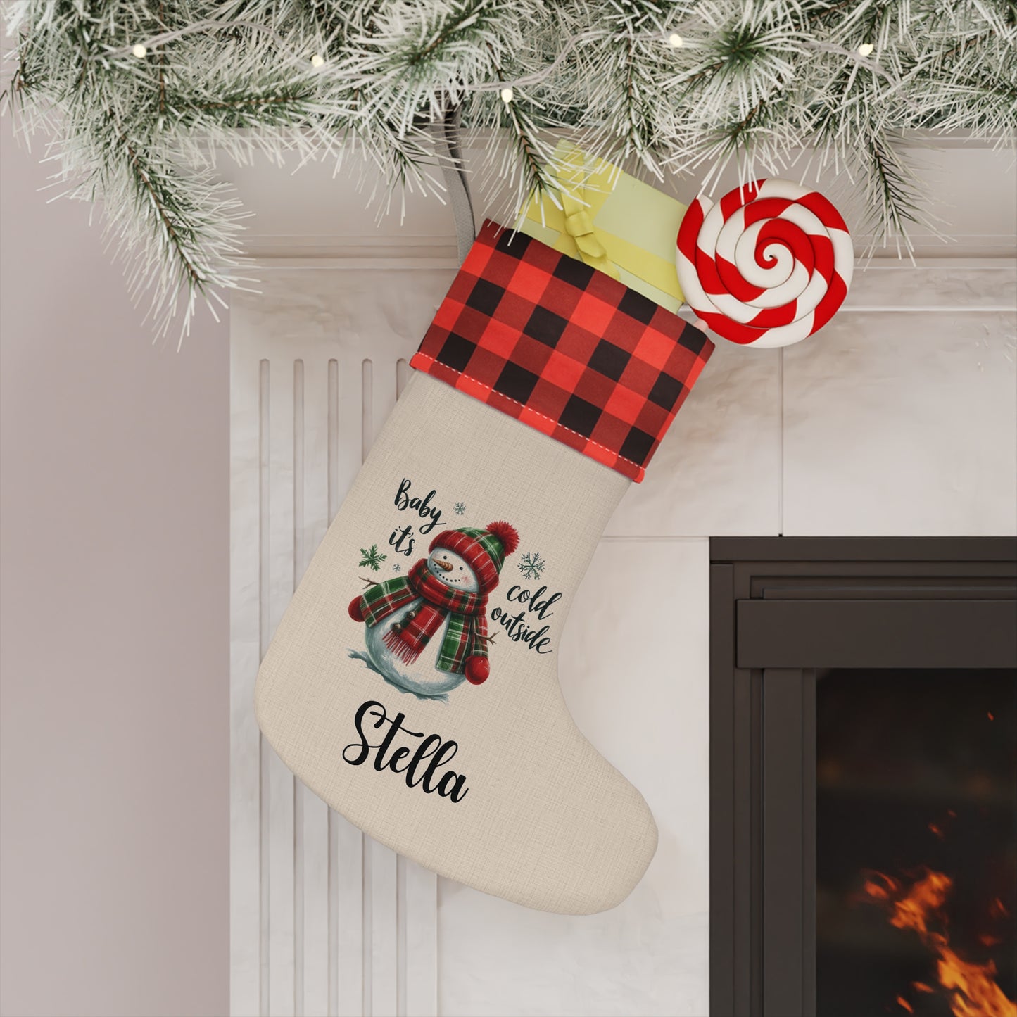 Personalized Burlap Christmas Stocking — Custom Name Holiday Stocking