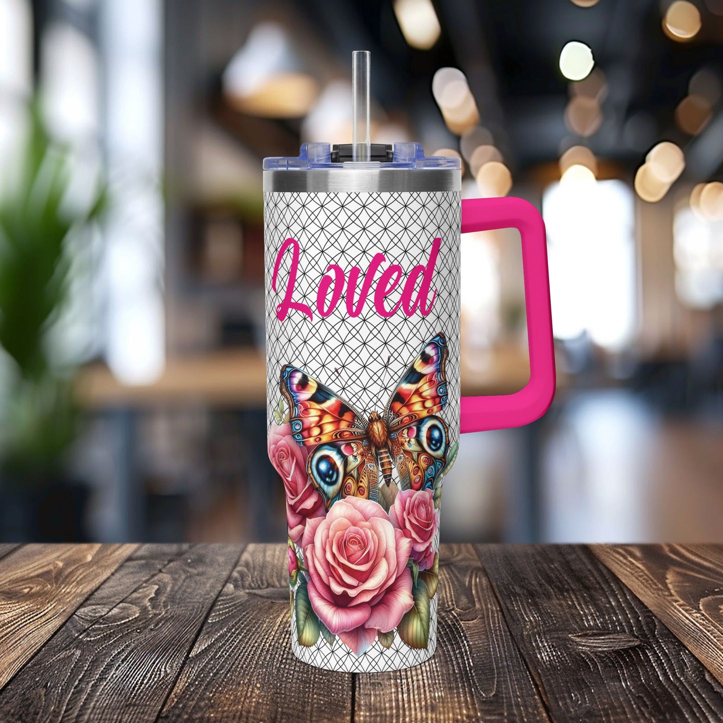 40oz Floral Butterfly Tumbler — Personalized "Name and Affirmation" Vacuum Insulated Cup